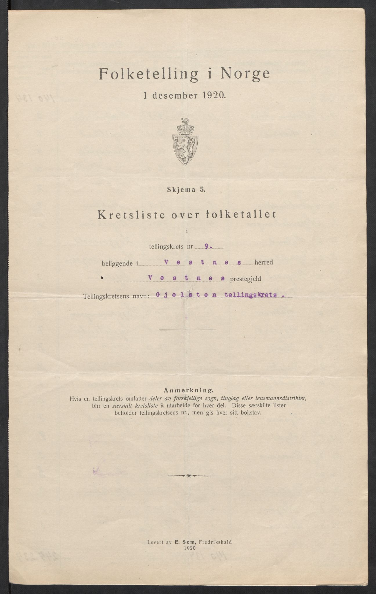 SAT, 1920 census for Vestnes, 1920, p. 31