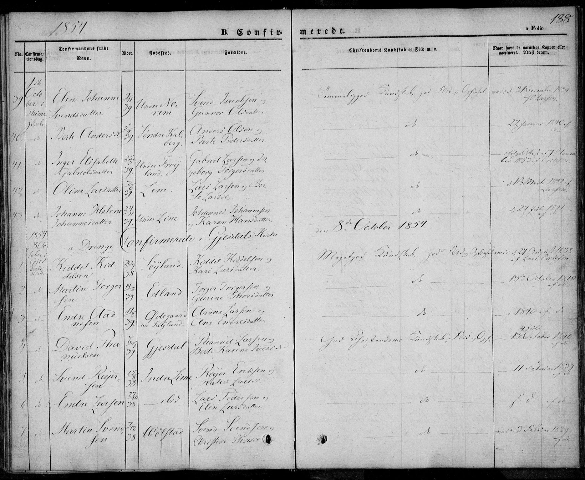 Lye sokneprestkontor, AV/SAST-A-101794/001/30BA/L0005: Parish register (official) no. A 5.1, 1842-1855, p. 188