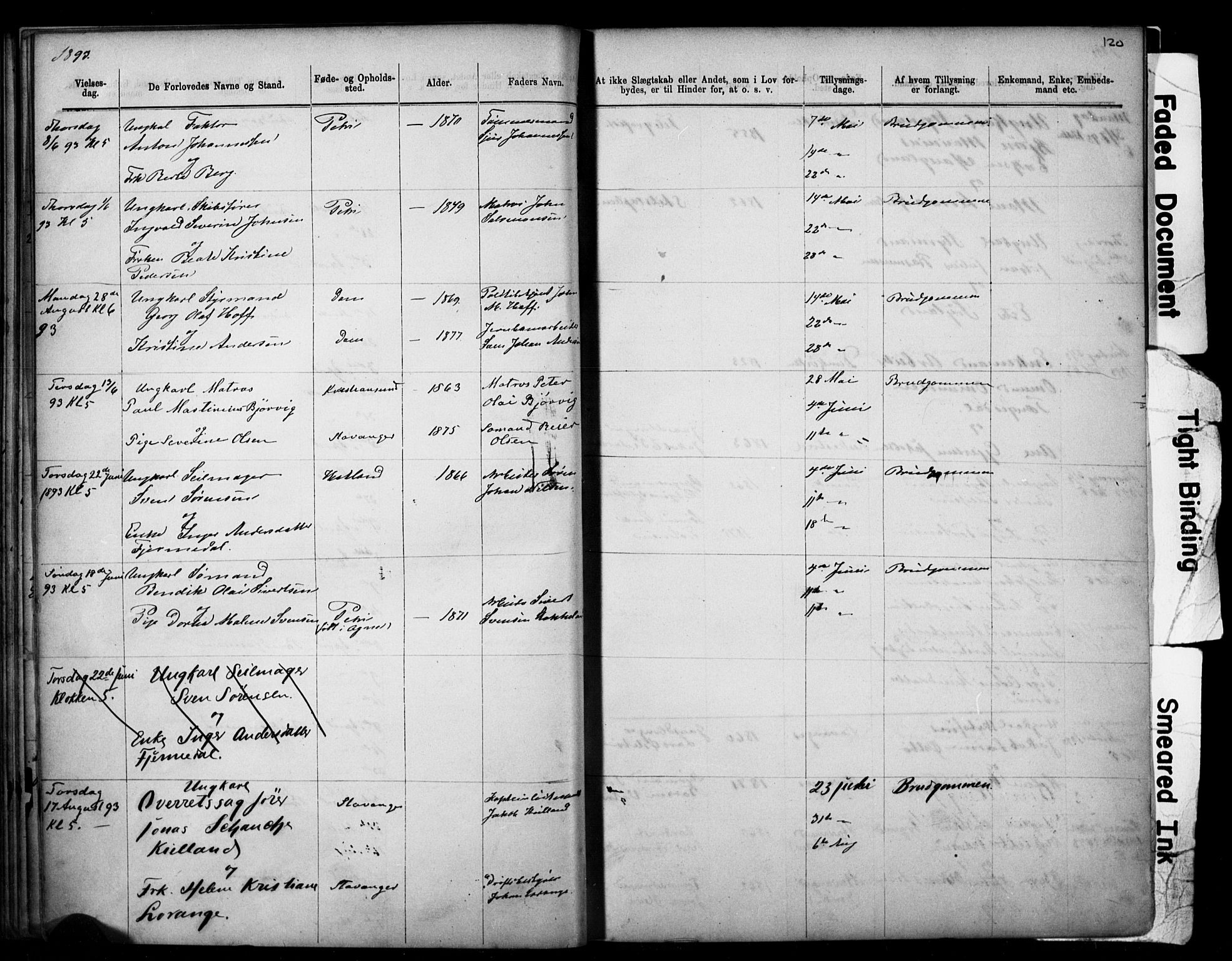 Domkirken sokneprestkontor, SAST/A-101812/001/30/30BB/L0014: Parish register (copy) no. B 14, 1875-1902, p. 120