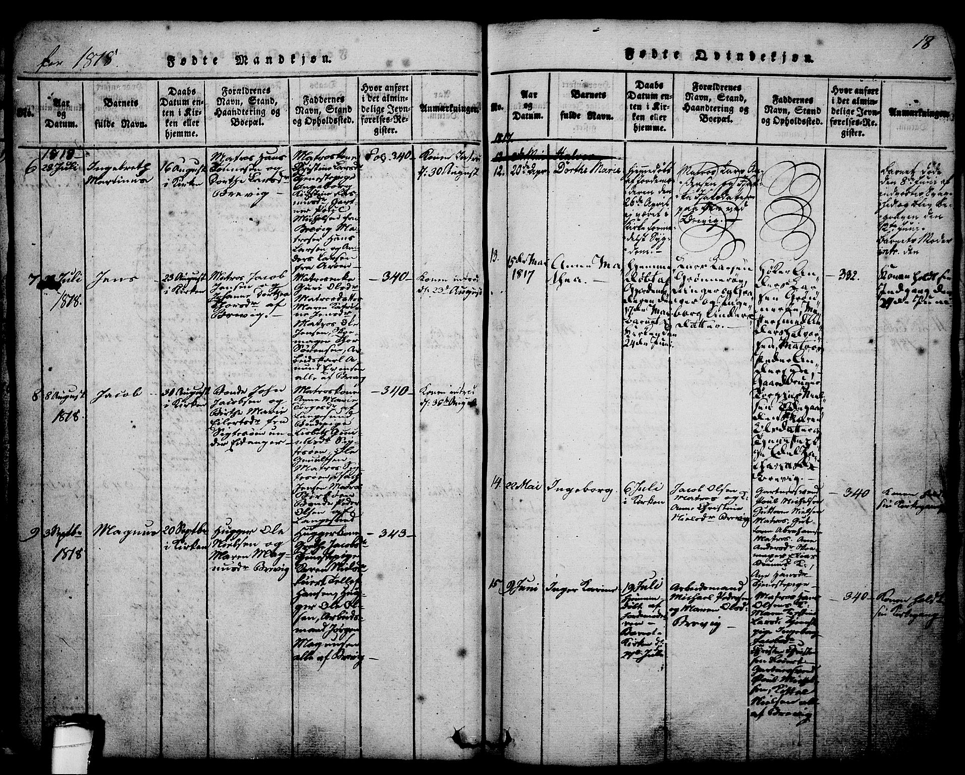 Brevik kirkebøker, SAKO/A-255/G/Ga/L0001: Parish register (copy) no. 1, 1814-1845, p. 18