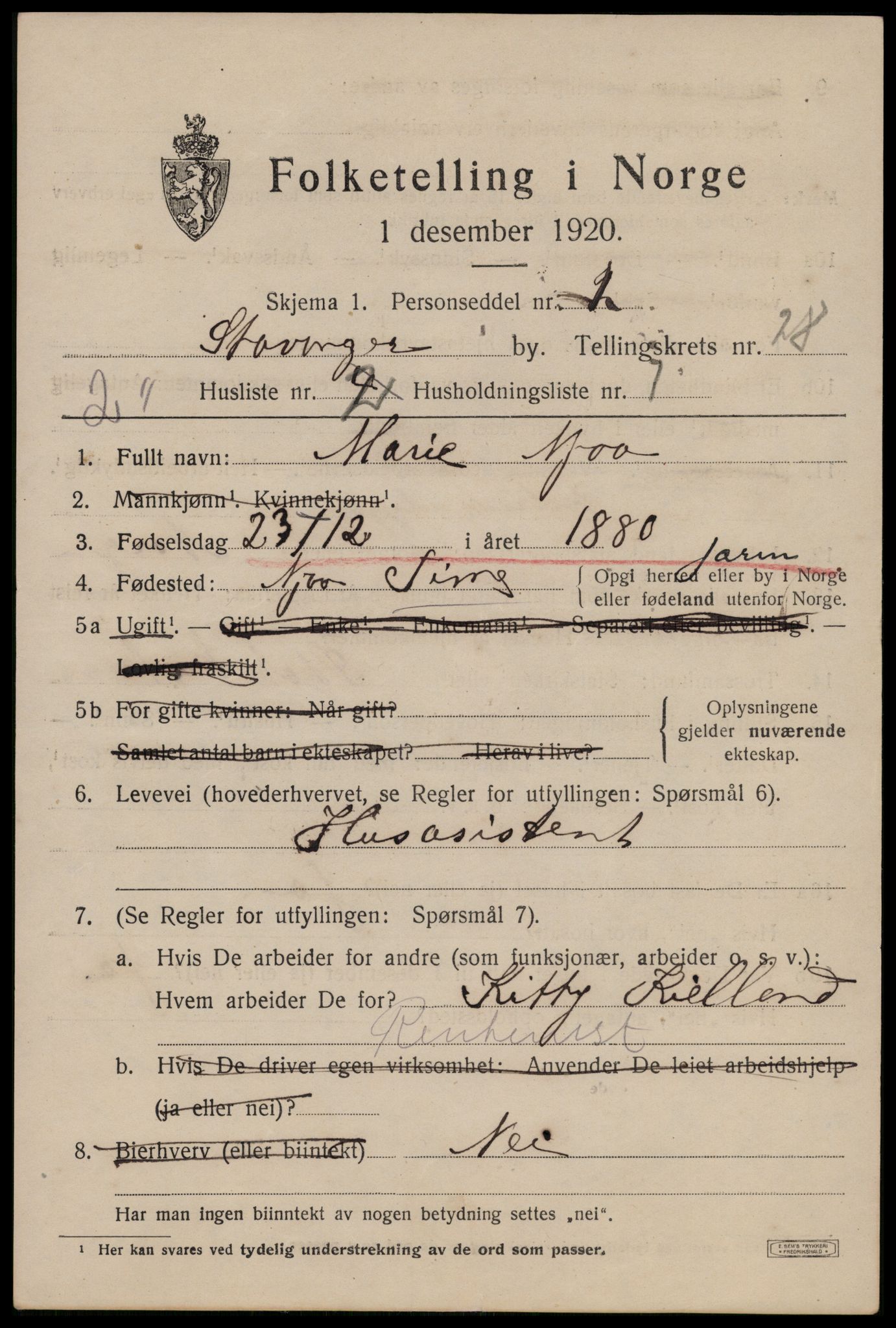 SAST, 1920 census for Stavanger, 1920, p. 80762