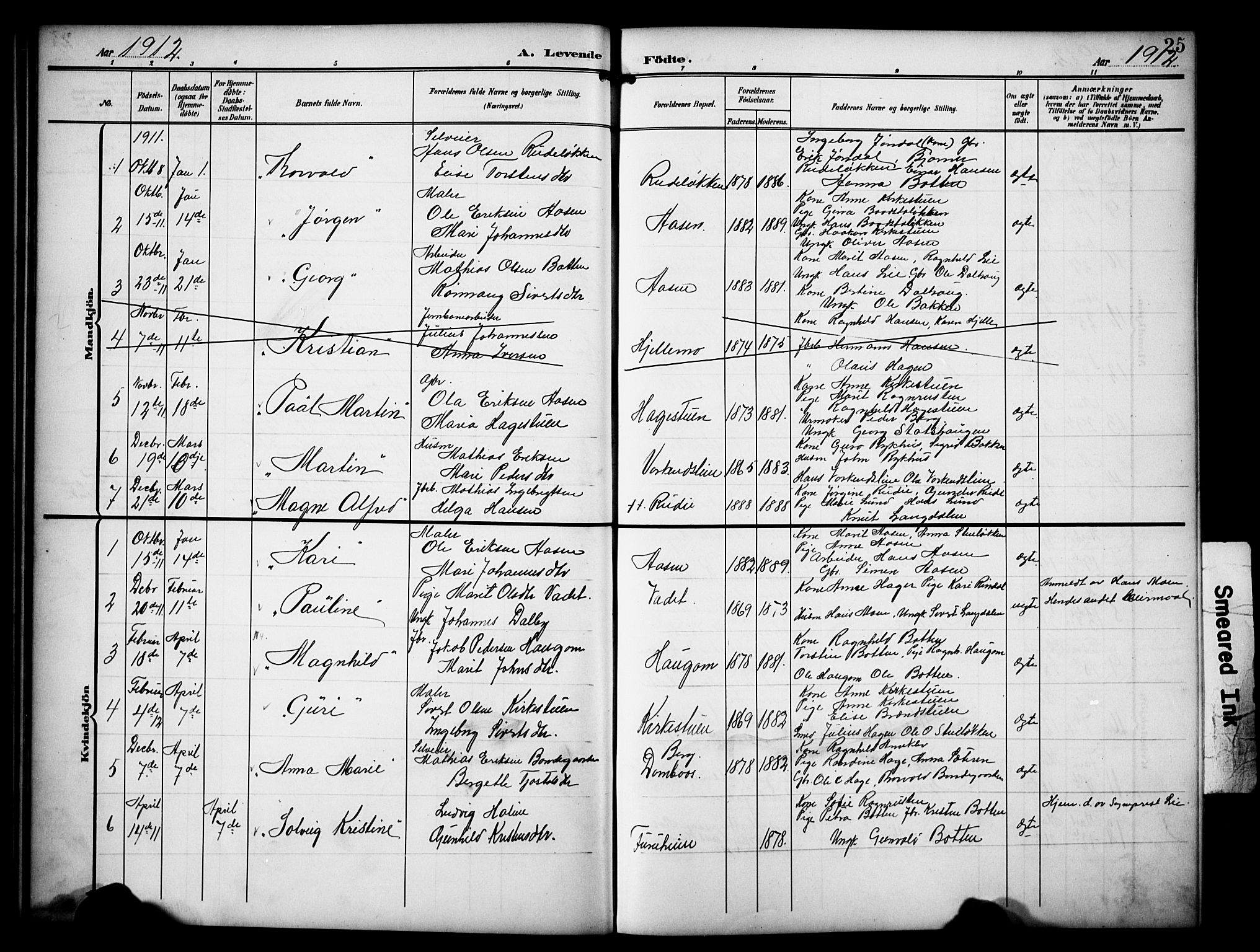 Dovre prestekontor, AV/SAH-PREST-066/H/Ha/Hab/L0003: Parish register (copy) no. 3, 1907-1929, p. 25