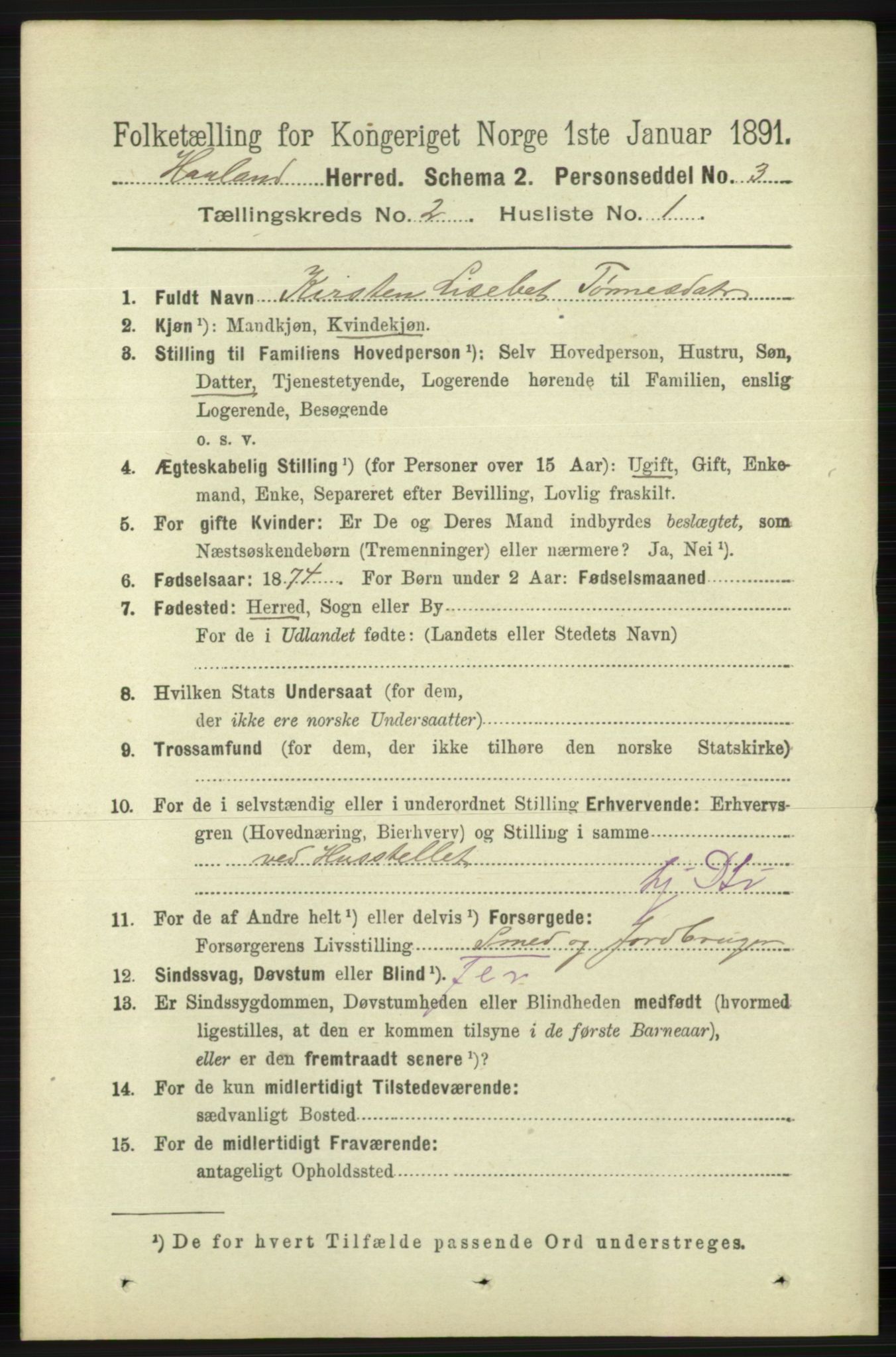 RA, 1891 census for 1124 Haaland, 1891, p. 983