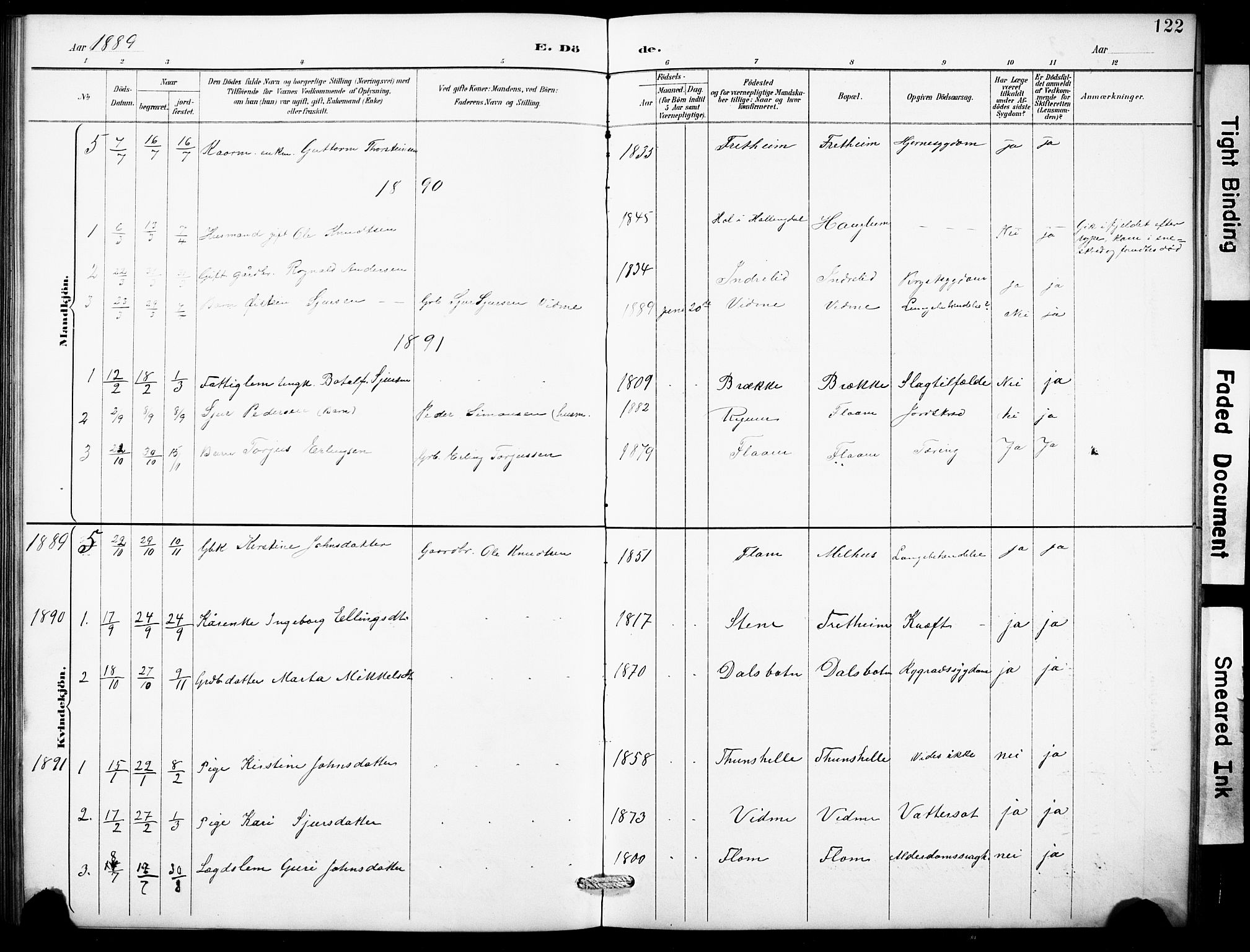 Aurland sokneprestembete, SAB/A-99937/H/Hb/Hbb/L0002: Parish register (copy) no. B 2, 1887-1929, p. 122