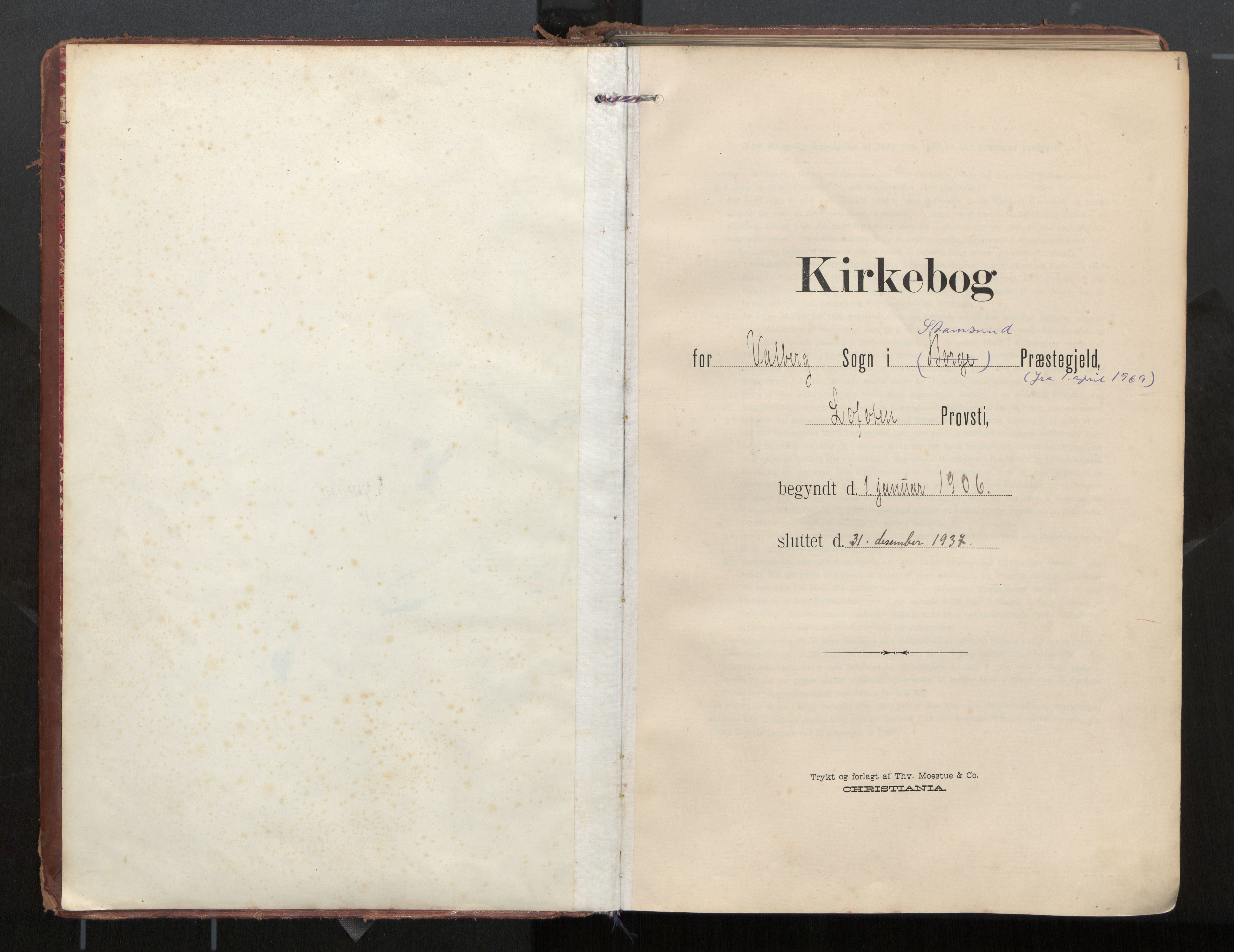 Ministerialprotokoller, klokkerbøker og fødselsregistre - Nordland, SAT/A-1459/884/L1194: Parish register (official) no. 884A02, 1906-1937, p. 1