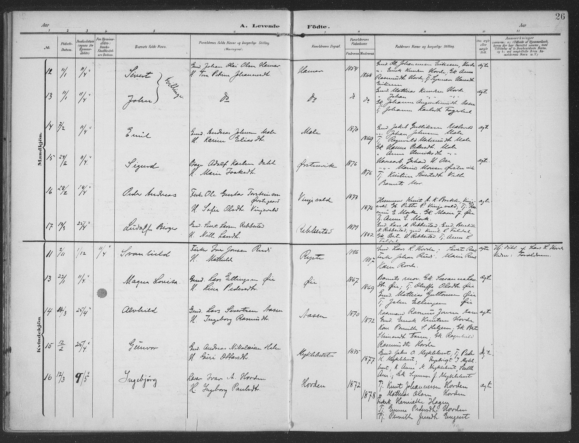 Ministerialprotokoller, klokkerbøker og fødselsregistre - Møre og Romsdal, SAT/A-1454/513/L0178: Parish register (official) no. 513A05, 1906-1919, p. 26