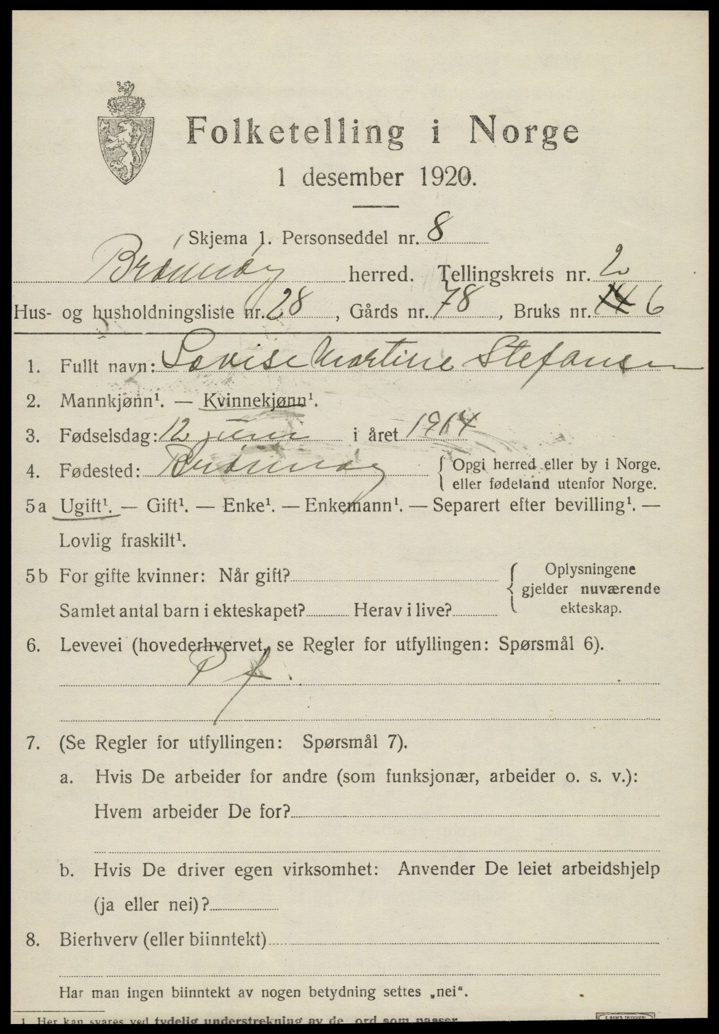 SAT, 1920 census for Brønnøy, 1920, p. 2220