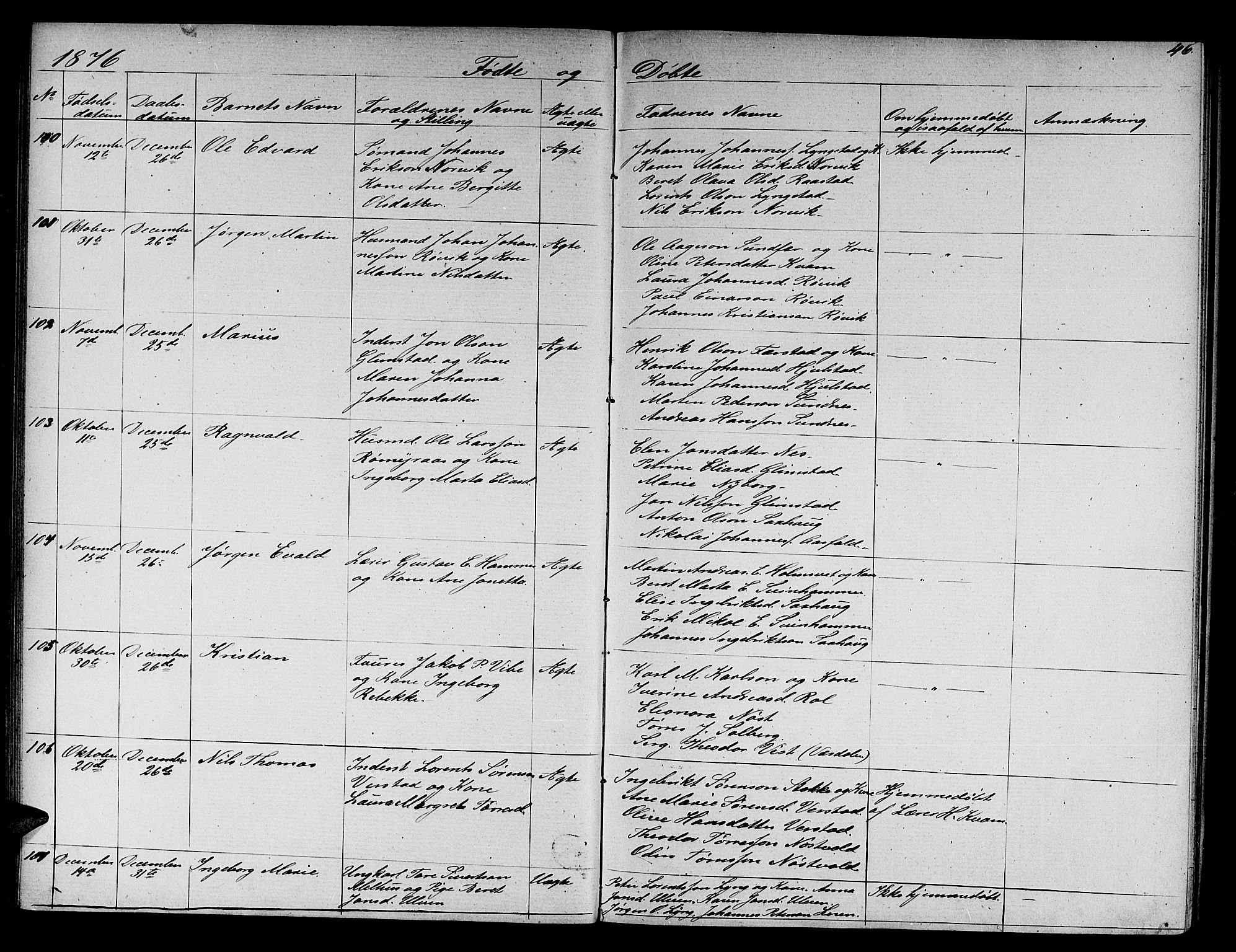 Ministerialprotokoller, klokkerbøker og fødselsregistre - Nord-Trøndelag, AV/SAT-A-1458/730/L0300: Parish register (copy) no. 730C03, 1872-1879, p. 46