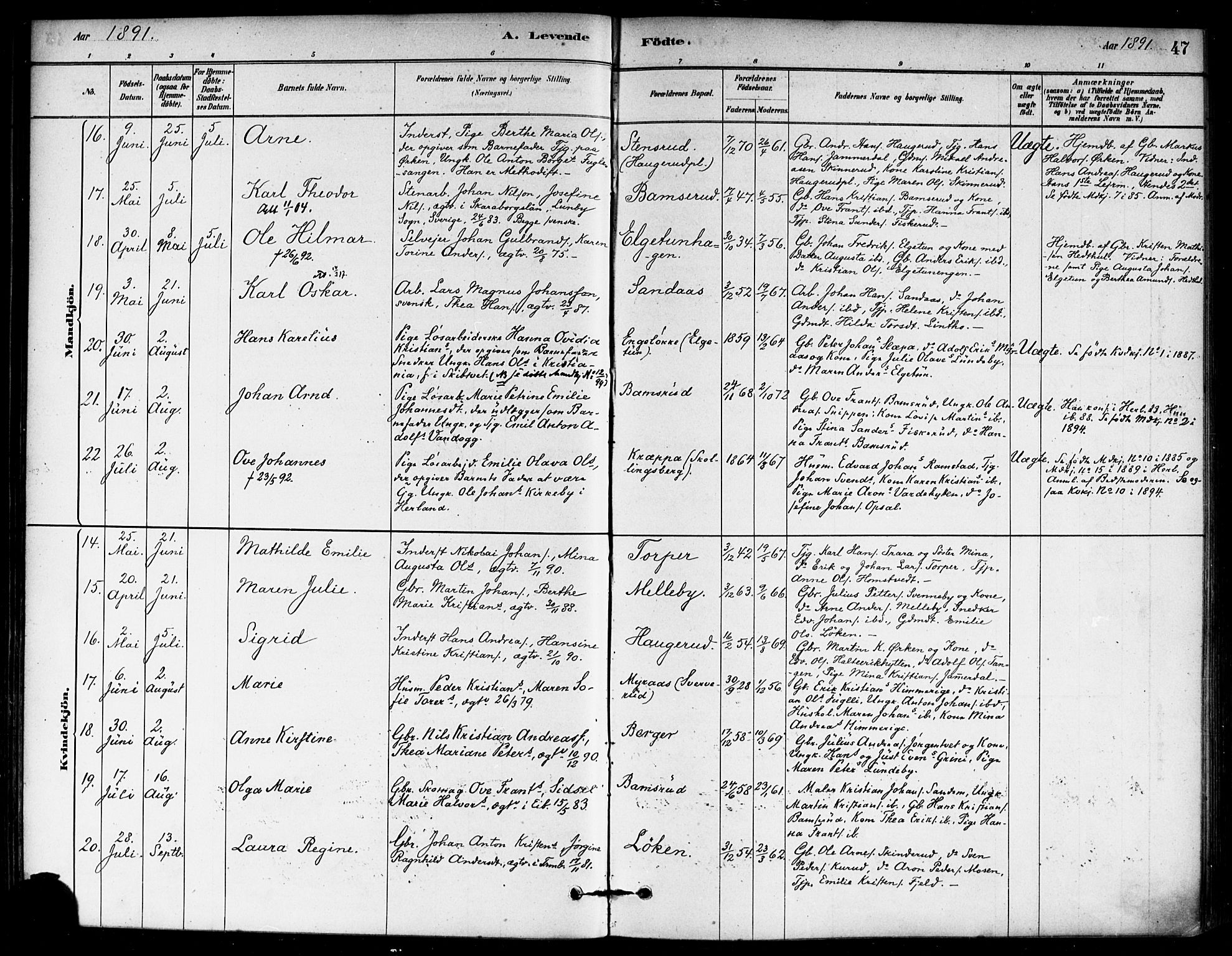 Eidsberg prestekontor Kirkebøker, AV/SAO-A-10905/F/Fb/L0001: Parish register (official) no. II 1, 1879-1900, p. 47