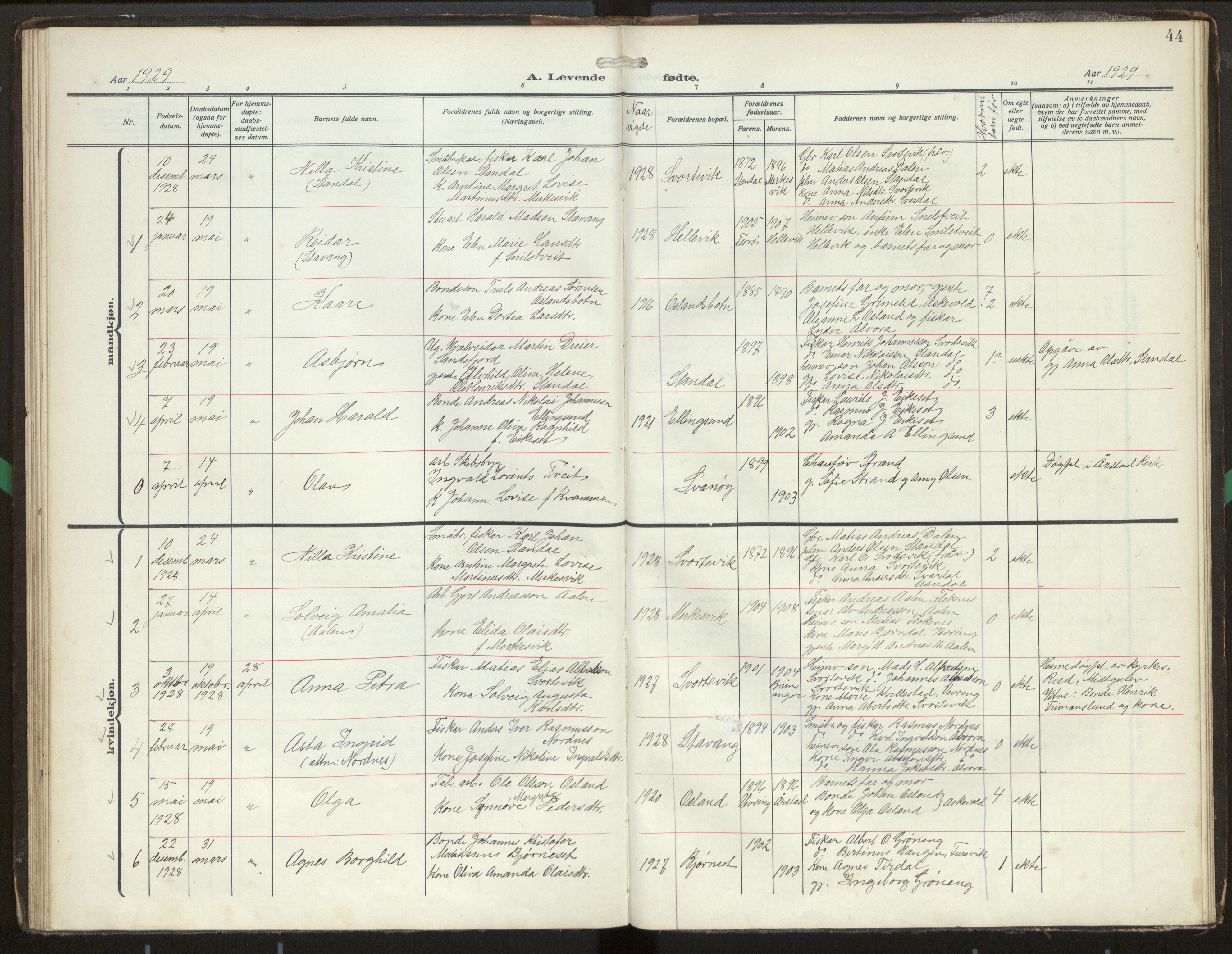Kinn sokneprestembete, SAB/A-80801/H/Hab/Habc/L0004: Parish register (copy) no. C 4, 1914-1943, p. 44