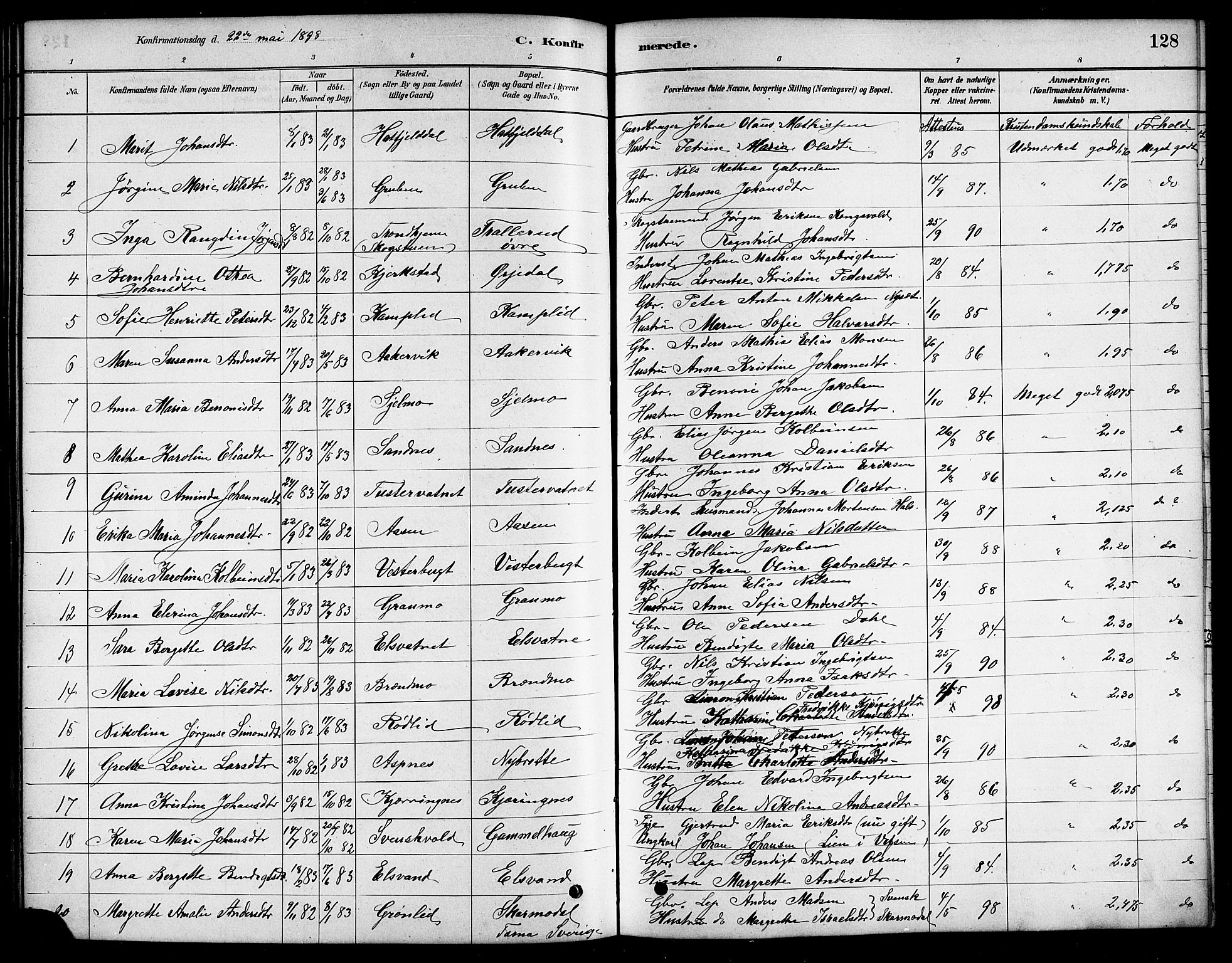 Ministerialprotokoller, klokkerbøker og fødselsregistre - Nordland, SAT/A-1459/823/L0330: Parish register (copy) no. 823C02, 1879-1916, p. 128