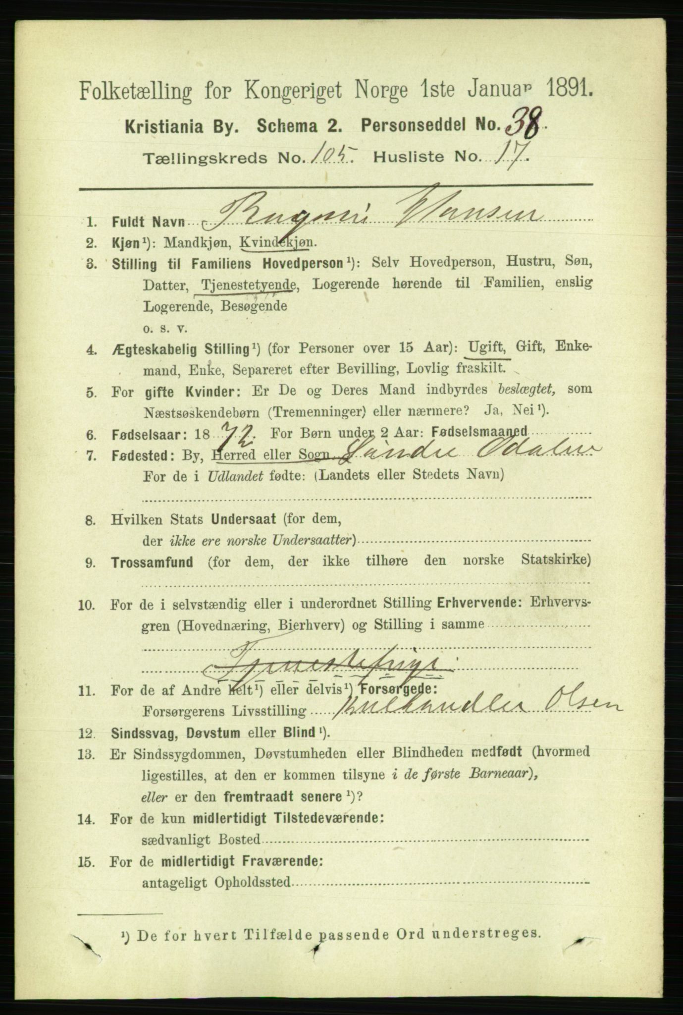 RA, 1891 census for 0301 Kristiania, 1891, p. 53521