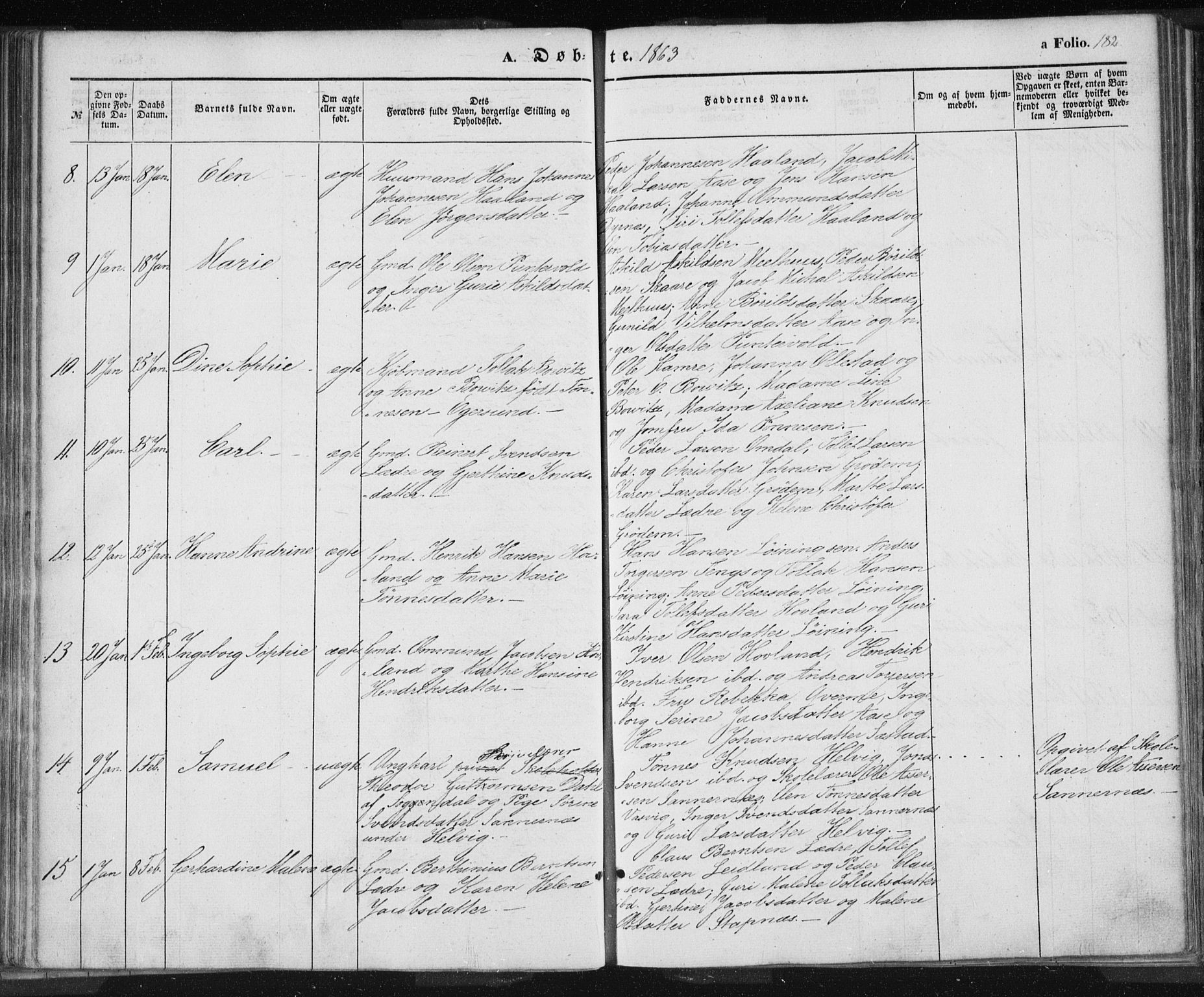 Eigersund sokneprestkontor, AV/SAST-A-101807/S08/L0012: Parish register (official) no. A 12.1, 1850-1865, p. 182