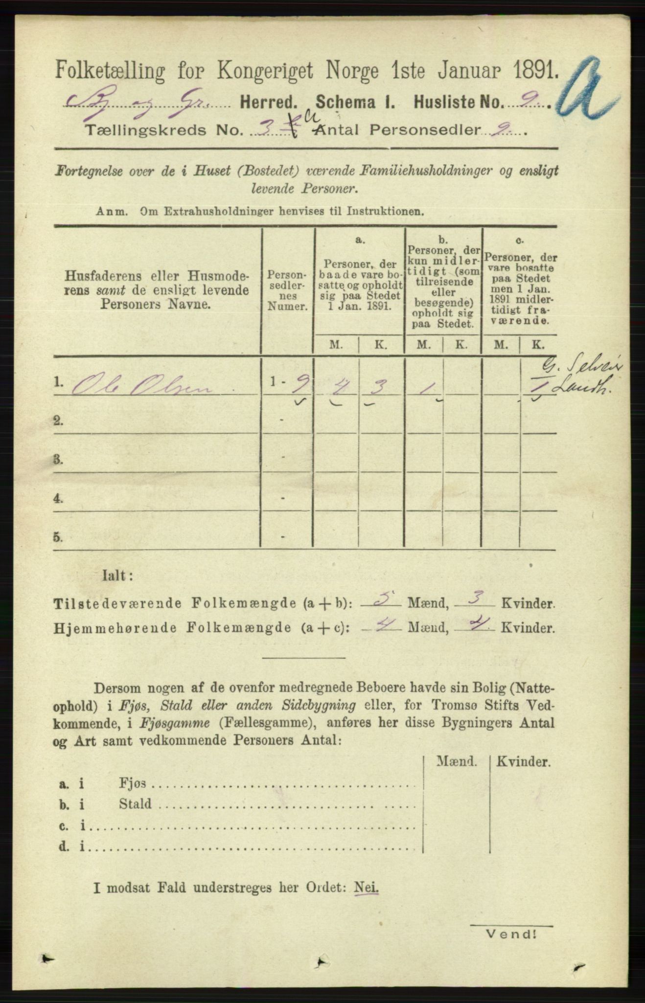 RA, 1891 census for 1024 Bjelland og Grindheim, 1891, p. 1414