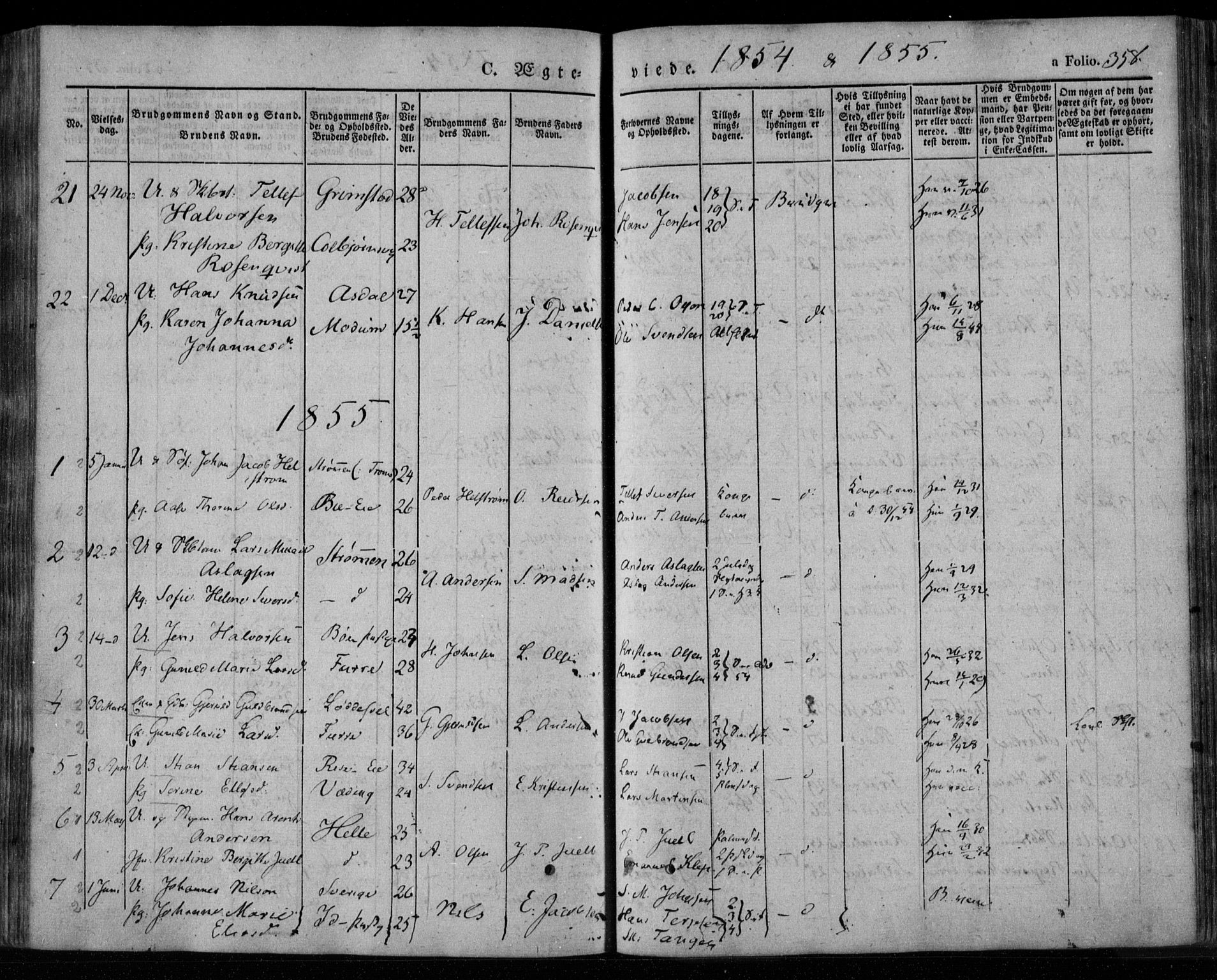 Øyestad sokneprestkontor, AV/SAK-1111-0049/F/Fa/L0014: Parish register (official) no. A 14, 1843-1856, p. 358