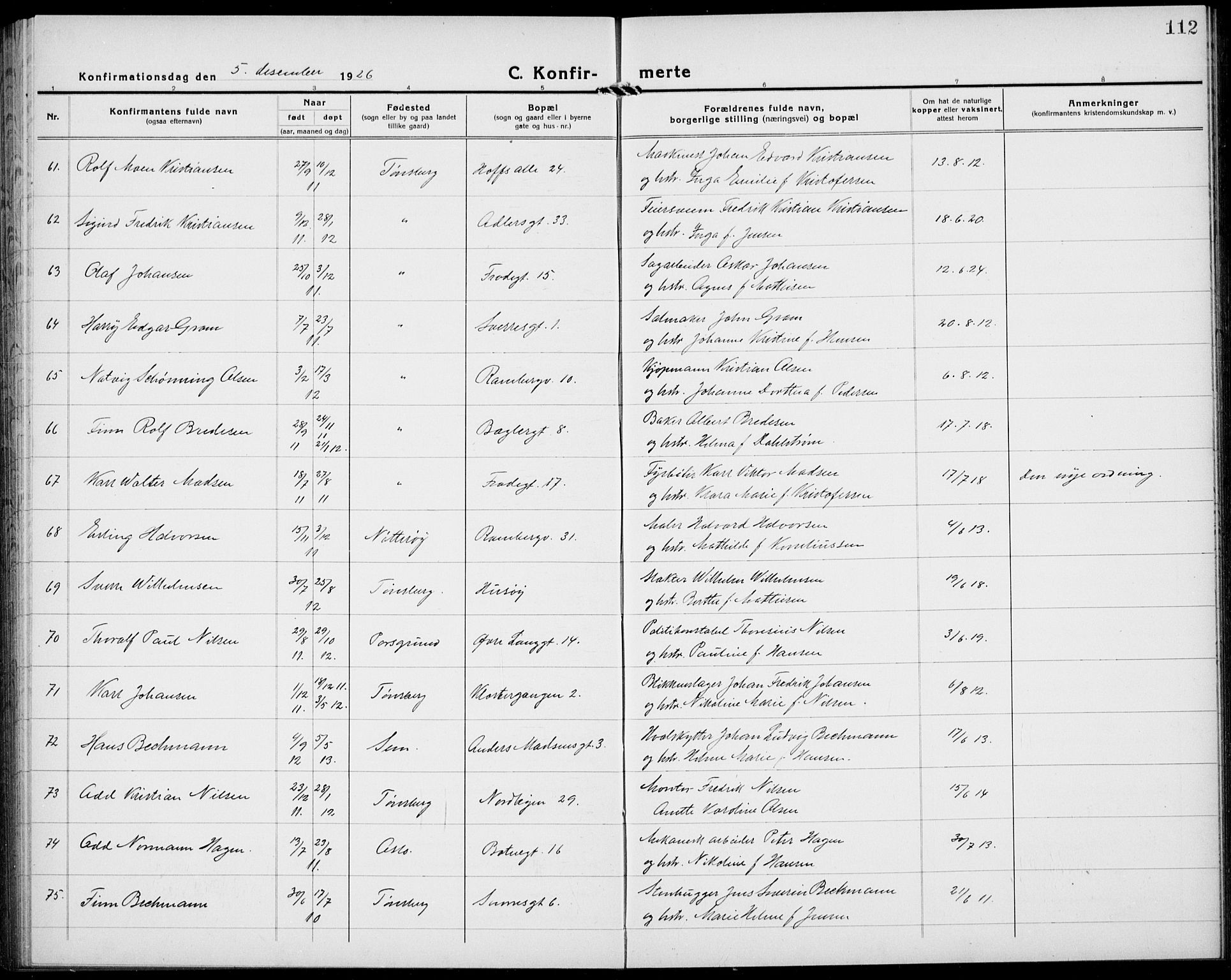 Tønsberg kirkebøker, AV/SAKO-A-330/G/Ga/L0013: Parish register (copy) no. 13, 1920-1929, p. 112