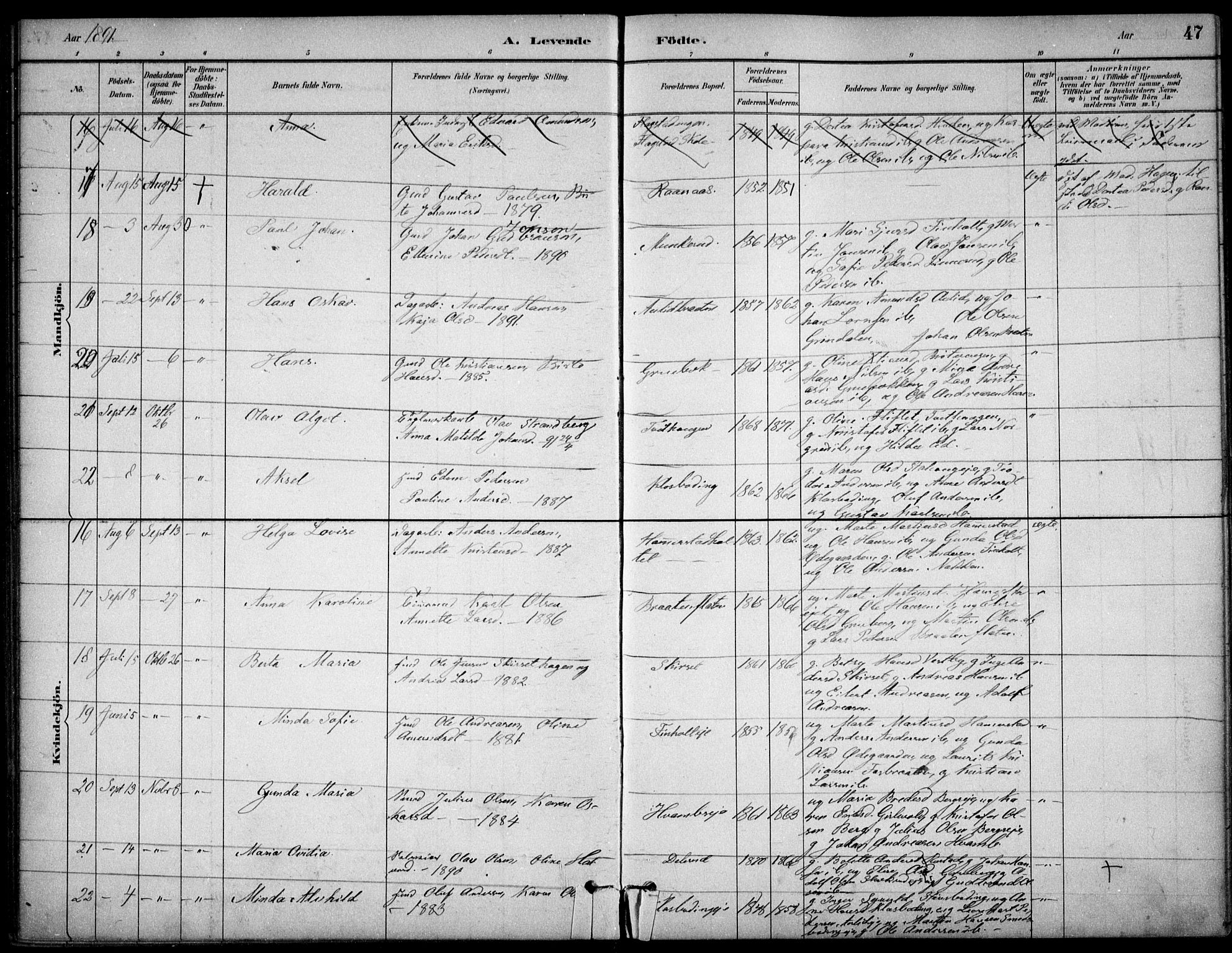 Nes prestekontor Kirkebøker, AV/SAO-A-10410/F/Fc/L0002: Parish register (official) no. IIi 2, 1882-1916, p. 47