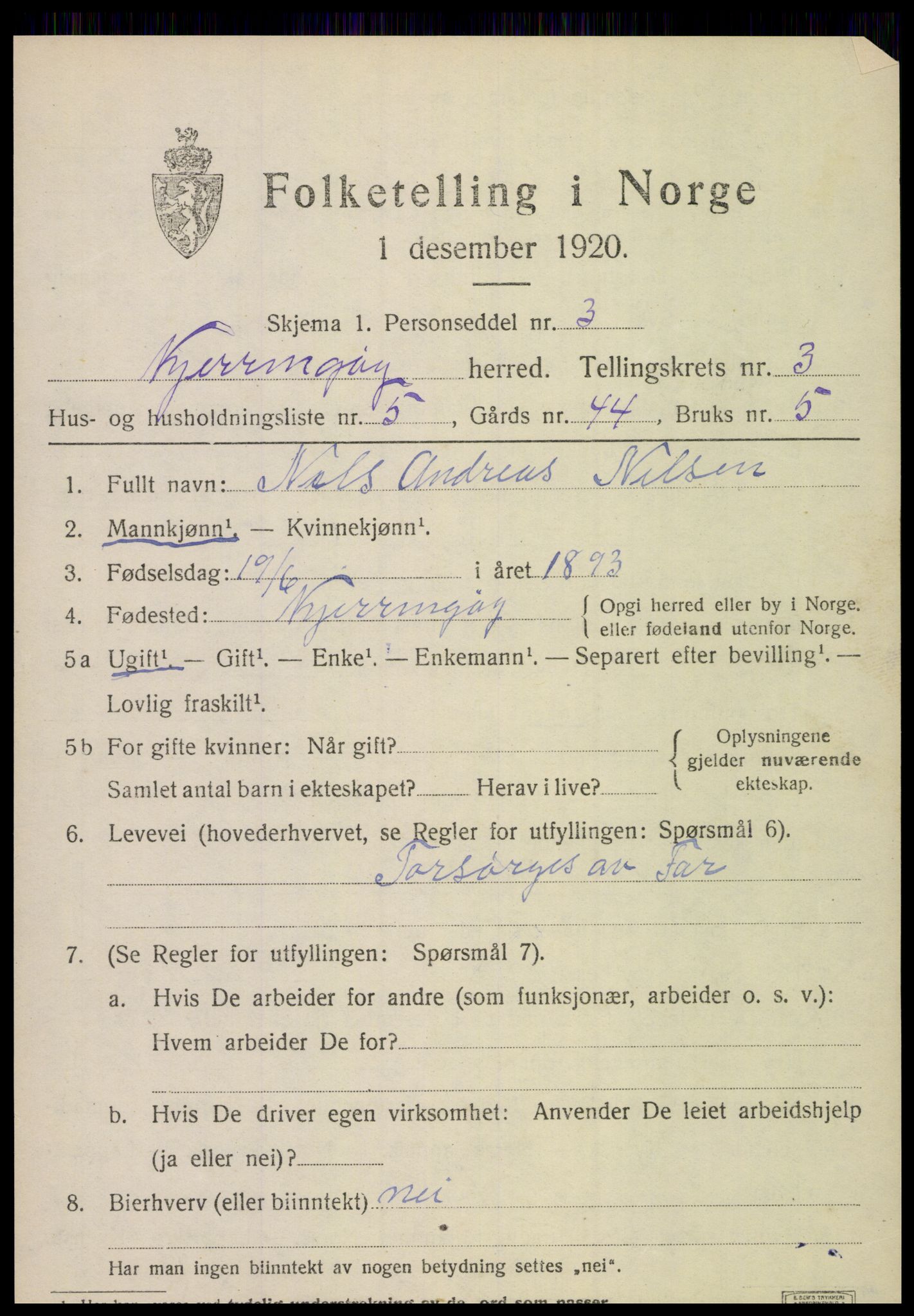 SAT, 1920 census for Kjerringøy, 1920, p. 1340