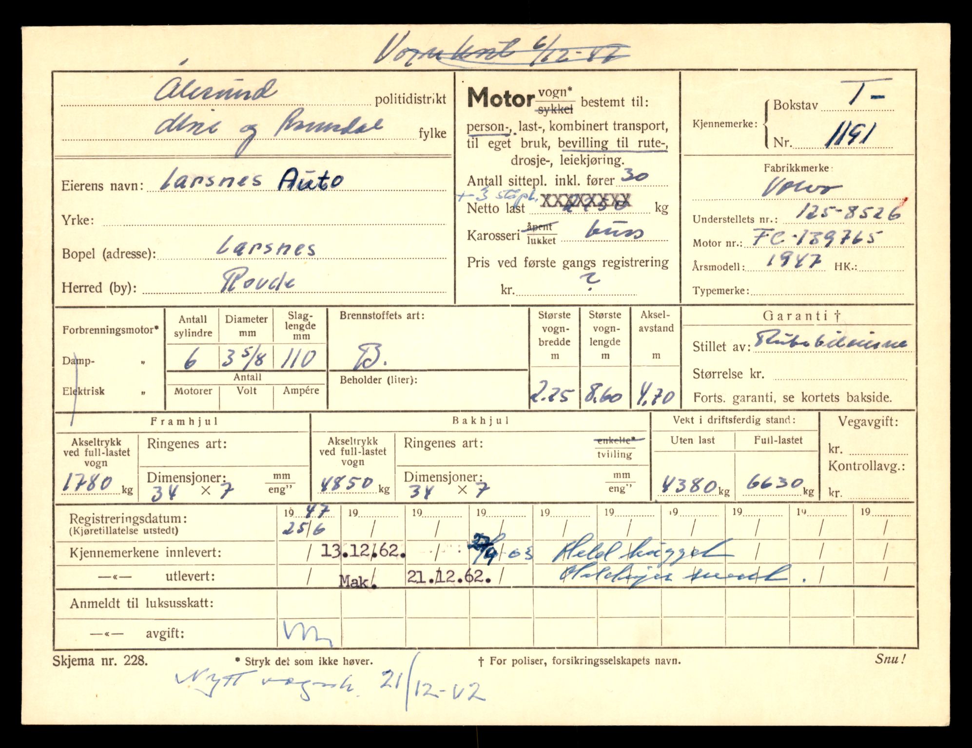 Møre og Romsdal vegkontor - Ålesund trafikkstasjon, AV/SAT-A-4099/F/Fe/L0011: Registreringskort for kjøretøy T 1170 - T 1289, 1927-1998, p. 619