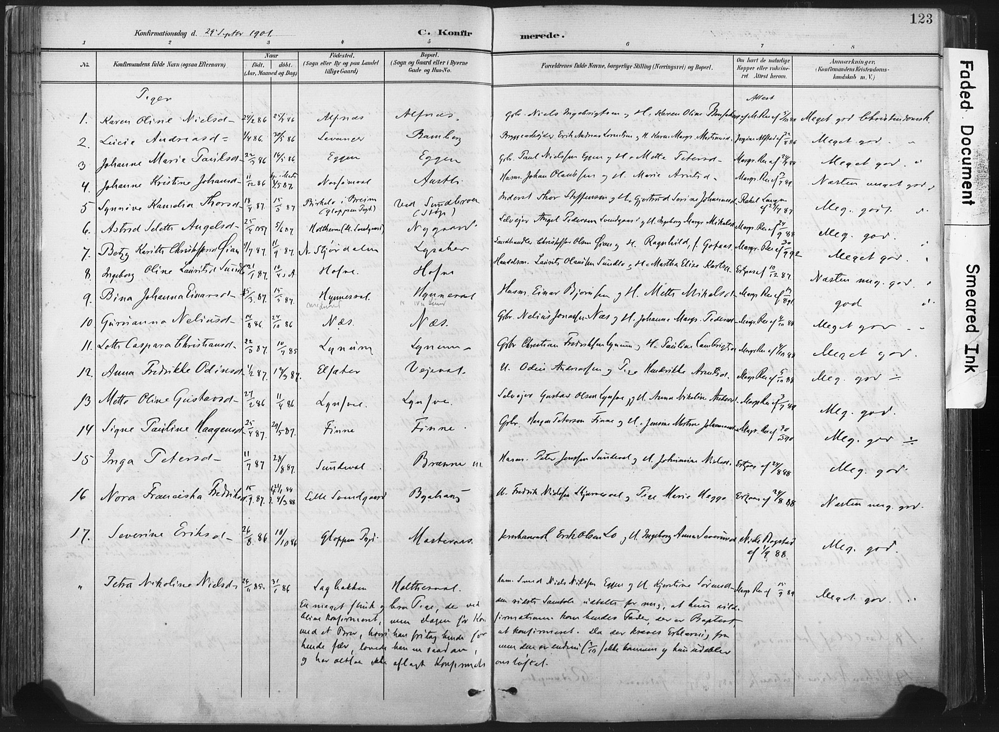 Ministerialprotokoller, klokkerbøker og fødselsregistre - Nord-Trøndelag, AV/SAT-A-1458/717/L0162: Parish register (official) no. 717A12, 1898-1923, p. 123