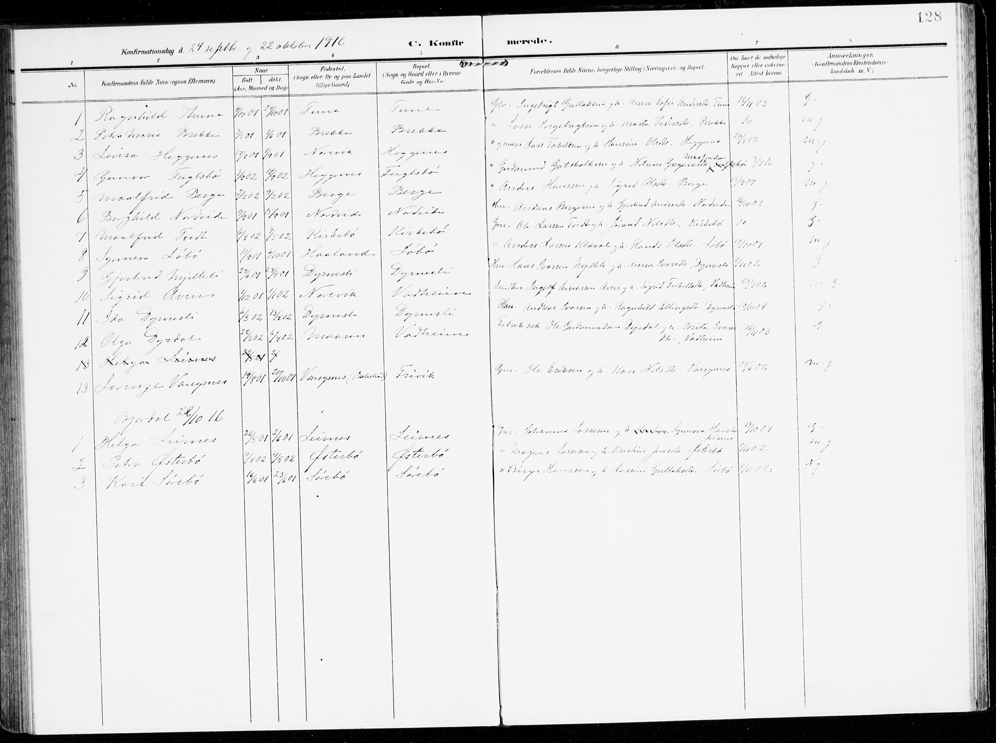 Lavik sokneprestembete, AV/SAB-A-80901: Parish register (official) no. C 2, 1904-1921, p. 128