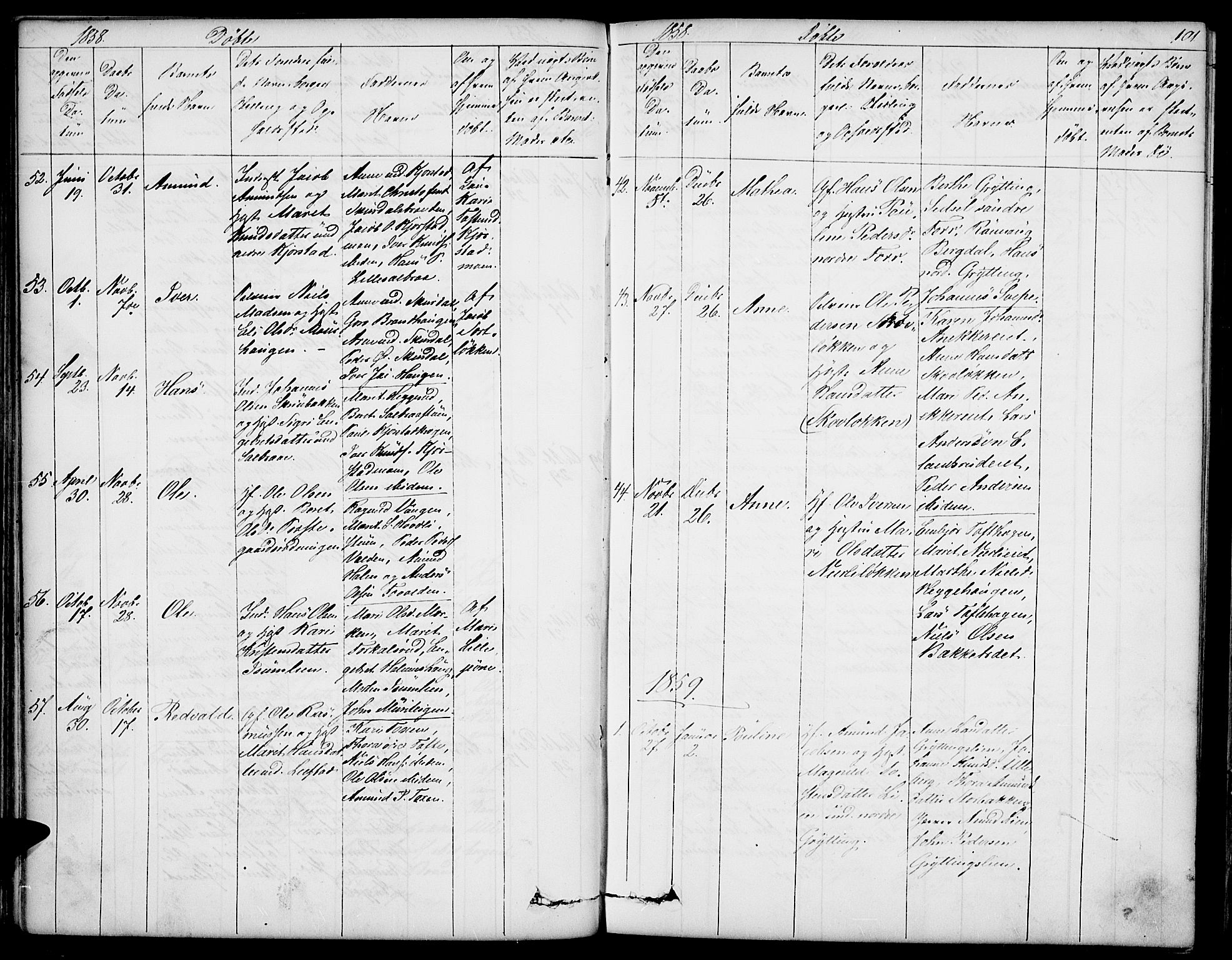 Sør-Fron prestekontor, SAH/PREST-010/H/Ha/Hab/L0001: Parish register (copy) no. 1, 1844-1863, p. 101