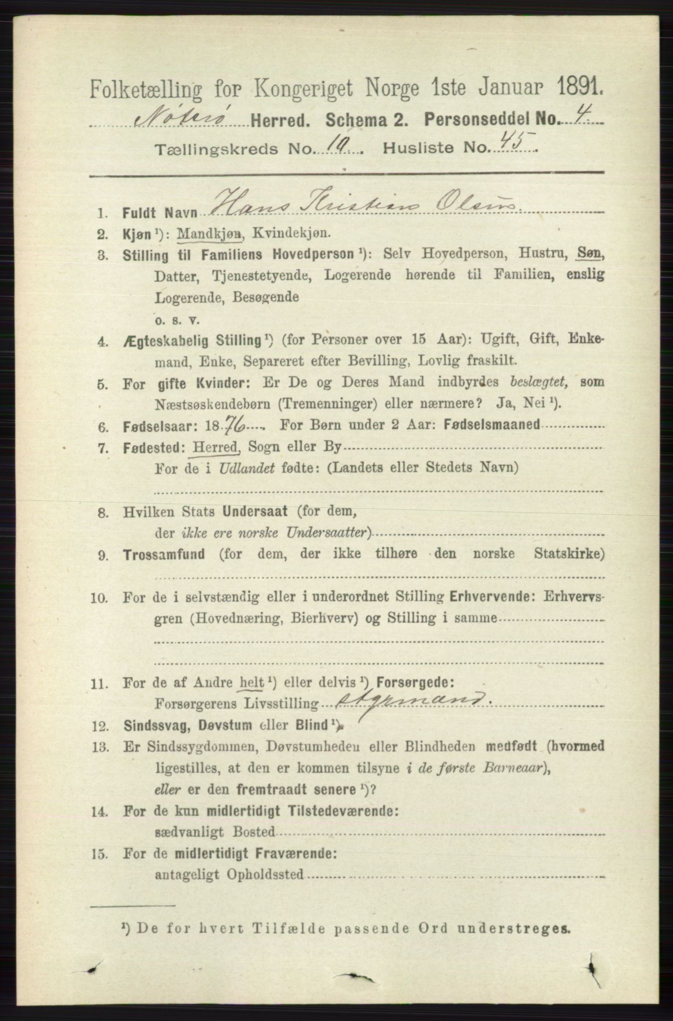 RA, 1891 census for 0722 Nøtterøy, 1891, p. 5441