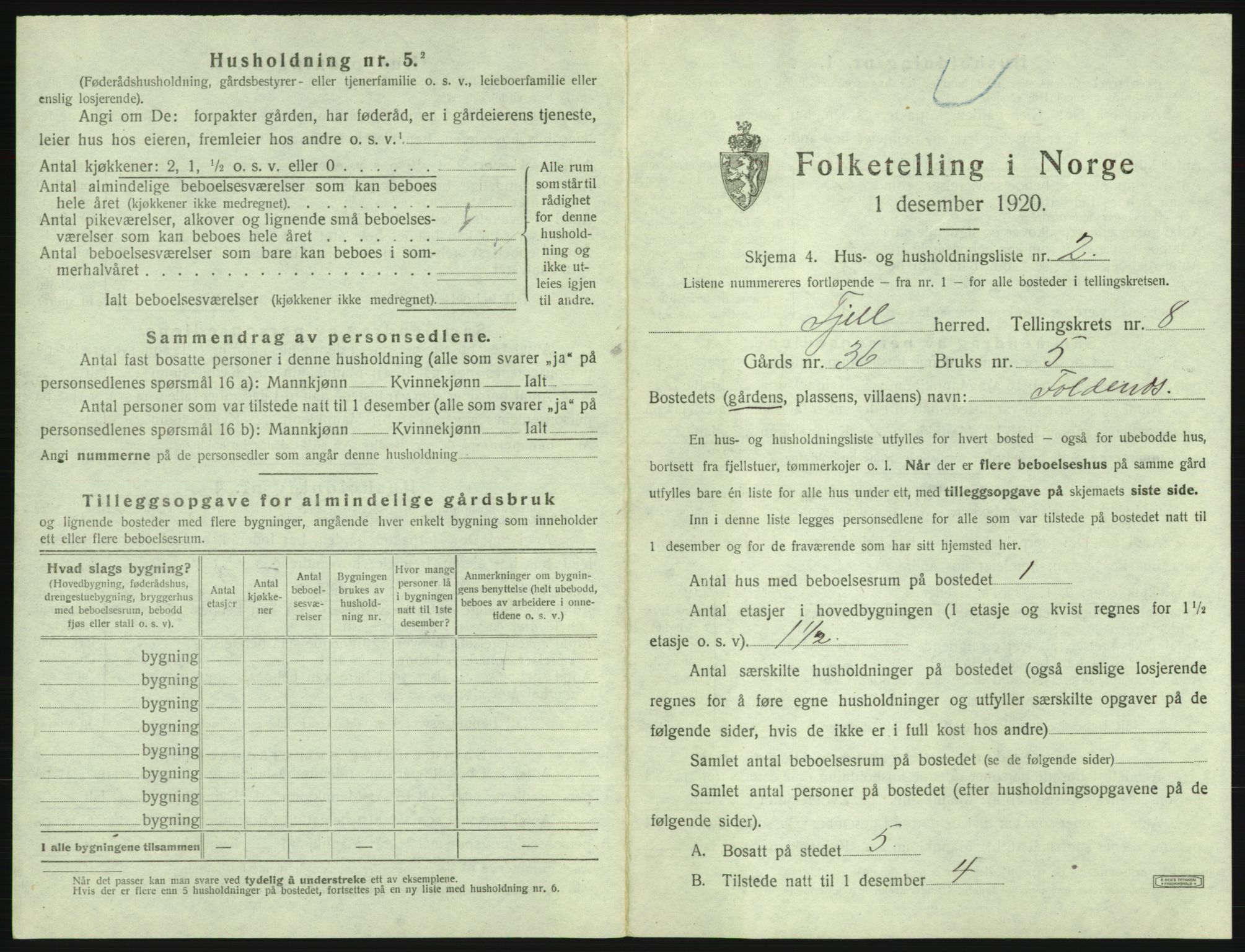 SAB, 1920 census for Fjell, 1920, p. 890