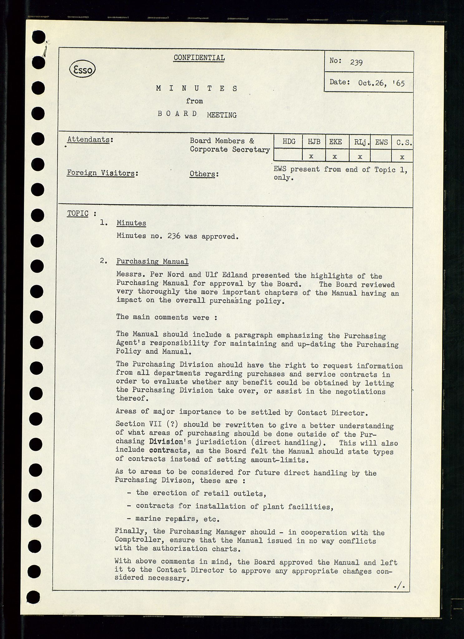 Pa 0982 - Esso Norge A/S, SAST/A-100448/A/Aa/L0002/0001: Den administrerende direksjon Board minutes (styrereferater) / Den administrerende direksjon Board minutes (styrereferater), 1965, p. 29