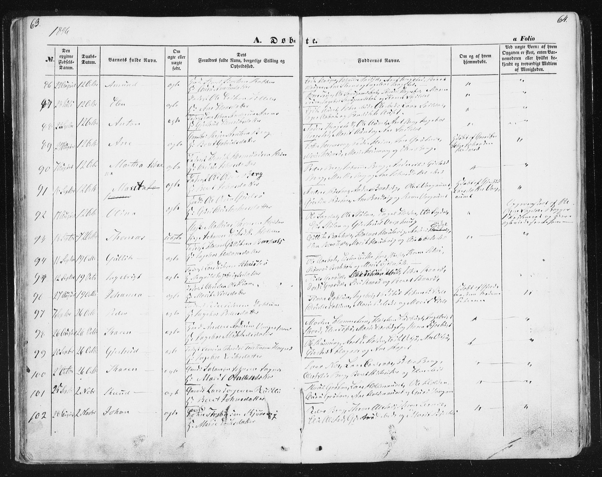 Ministerialprotokoller, klokkerbøker og fødselsregistre - Sør-Trøndelag, AV/SAT-A-1456/630/L0494: Parish register (official) no. 630A07, 1852-1868, p. 63-64