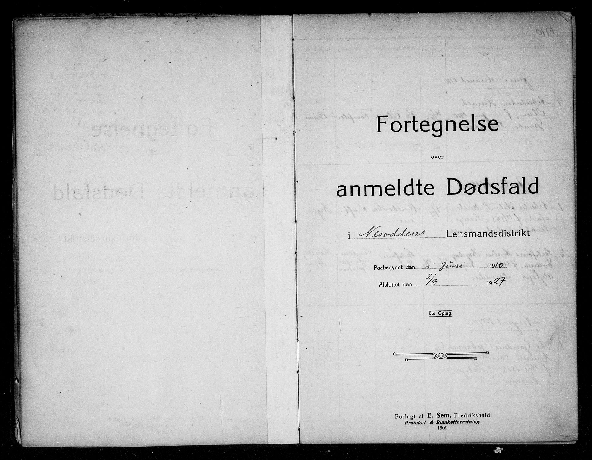 Nesodden lensmannskontor, SAO/A-10279/H/Ha/Haa/L0002: Dødsfallprotokoll, 1910-1927