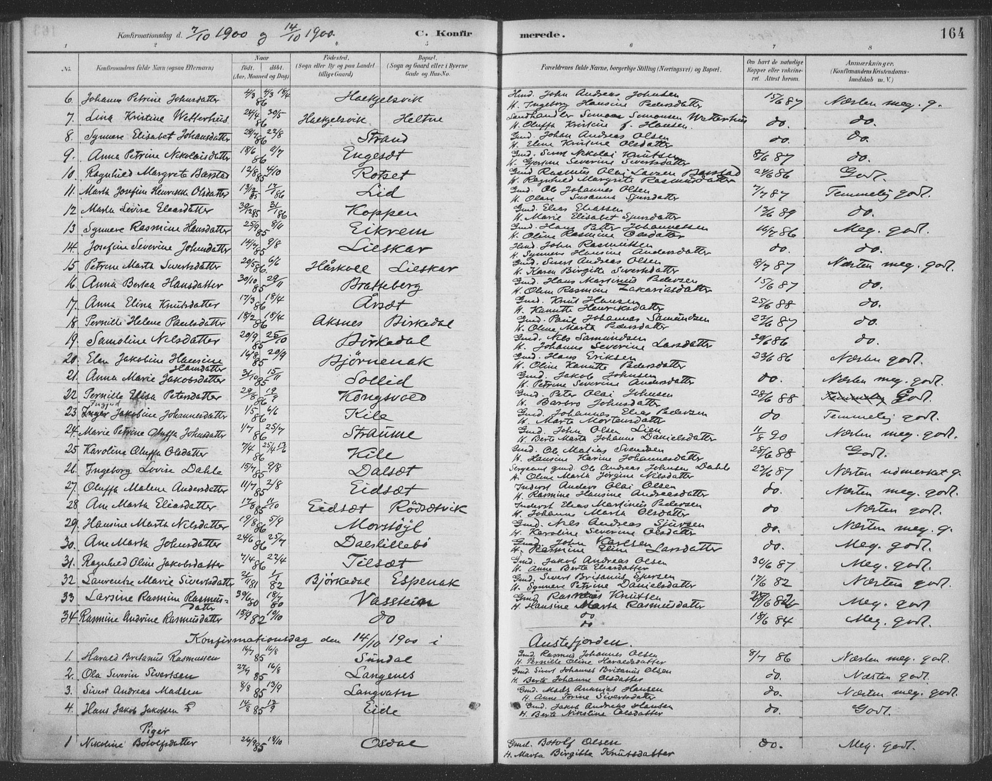 Ministerialprotokoller, klokkerbøker og fødselsregistre - Møre og Romsdal, AV/SAT-A-1454/511/L0142: Parish register (official) no. 511A09, 1891-1905, p. 164