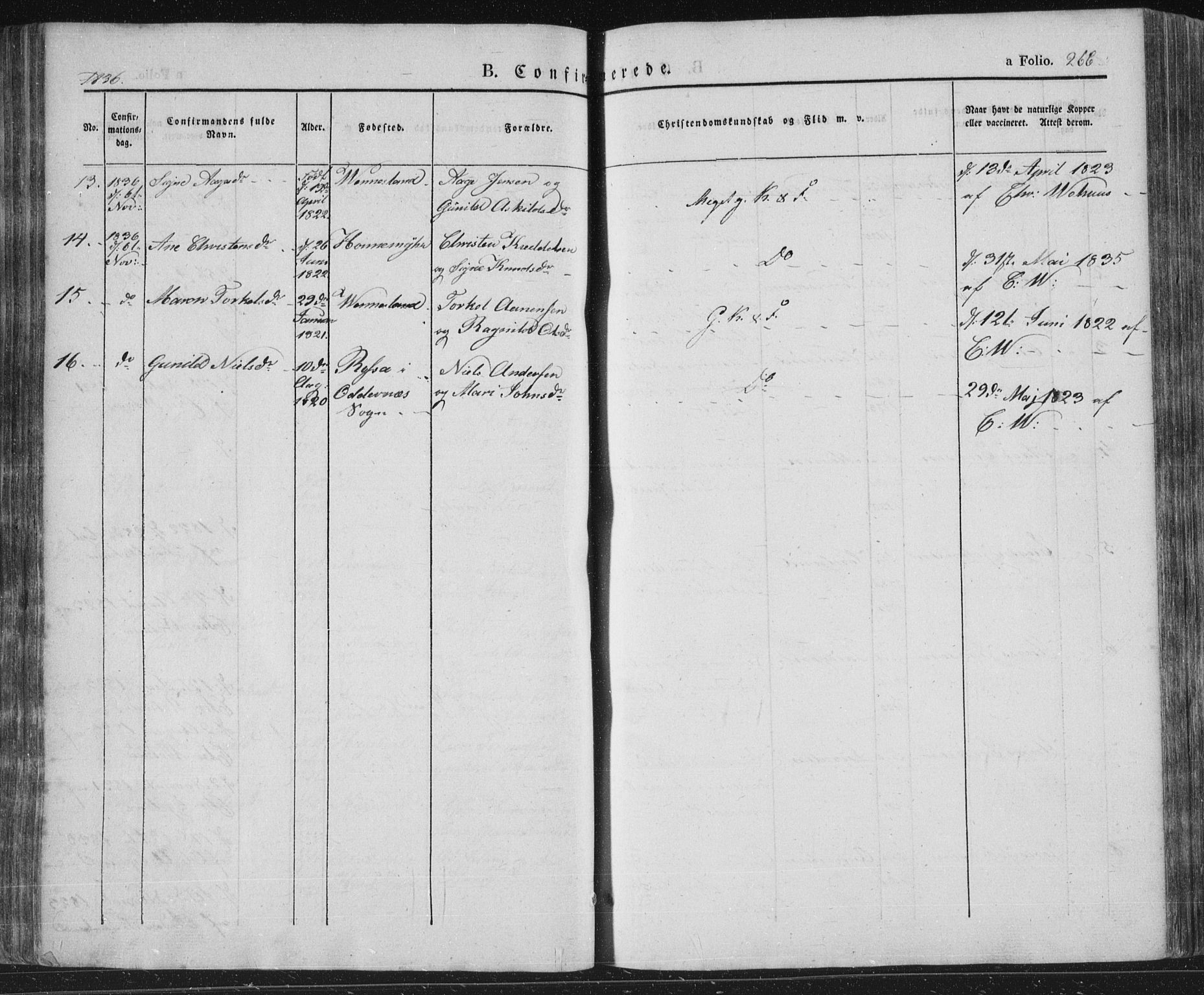 Vennesla sokneprestkontor, AV/SAK-1111-0045/Fa/Fac/L0004: Parish register (official) no. A 4, 1834-1855, p. 266