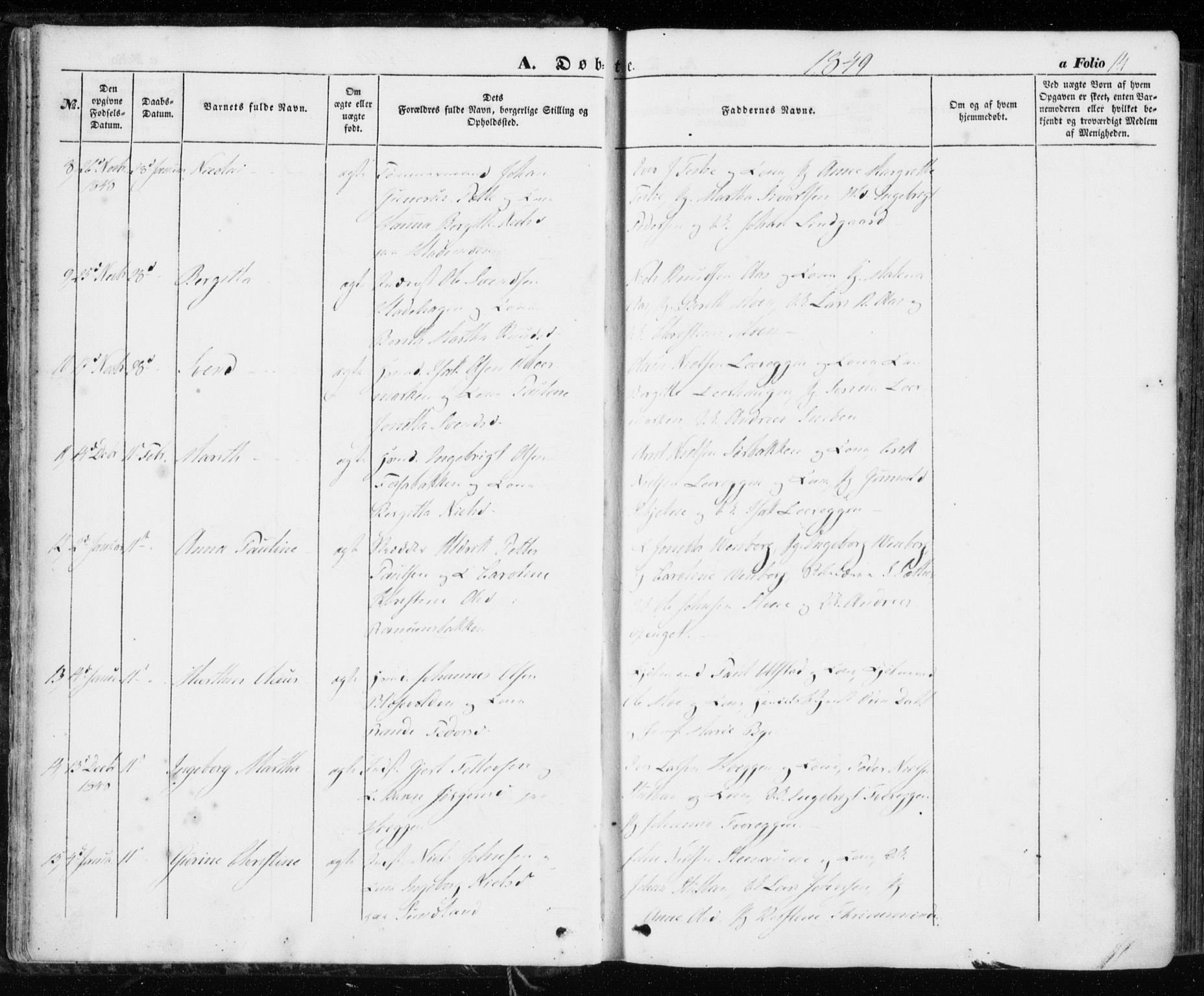 Ministerialprotokoller, klokkerbøker og fødselsregistre - Sør-Trøndelag, SAT/A-1456/606/L0291: Parish register (official) no. 606A06, 1848-1856, p. 14