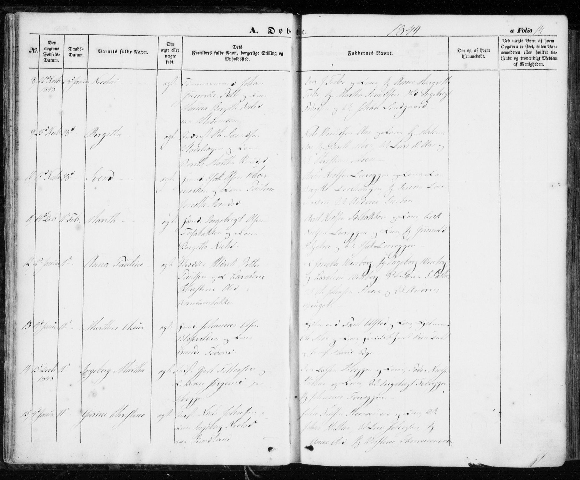 Ministerialprotokoller, klokkerbøker og fødselsregistre - Sør-Trøndelag, AV/SAT-A-1456/606/L0291: Parish register (official) no. 606A06, 1848-1856, p. 14