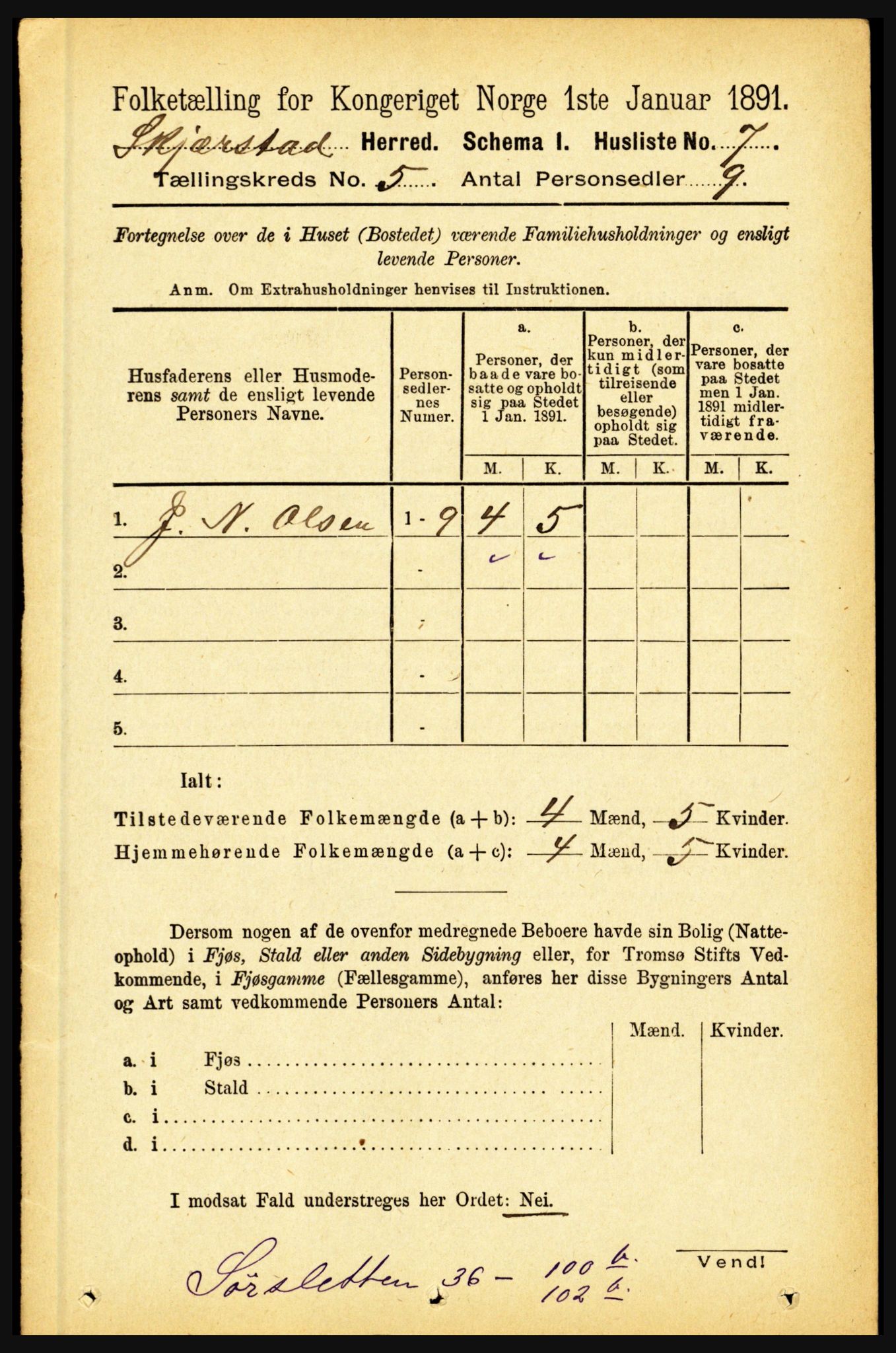 RA, 1891 census for 1842 Skjerstad, 1891, p. 1405