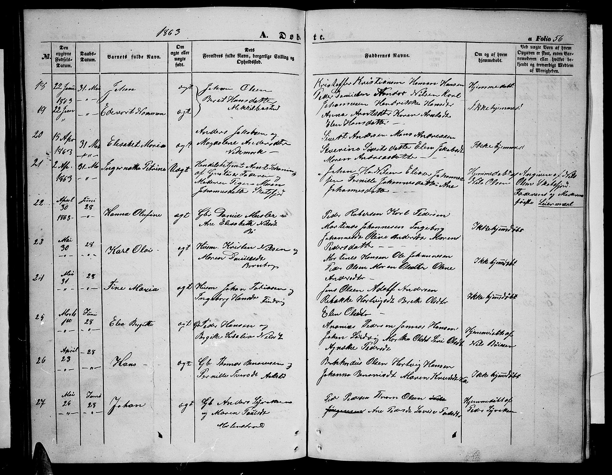 Ministerialprotokoller, klokkerbøker og fødselsregistre - Nordland, SAT/A-1459/855/L0814: Parish register (copy) no. 855C03, 1851-1864, p. 56
