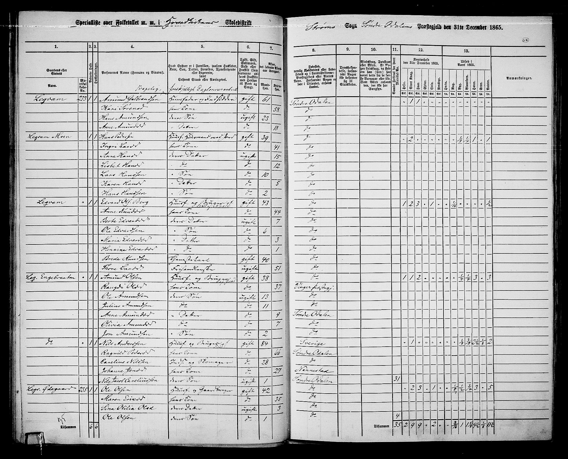 RA, 1865 census for Sør-Odal, 1865, p. 57