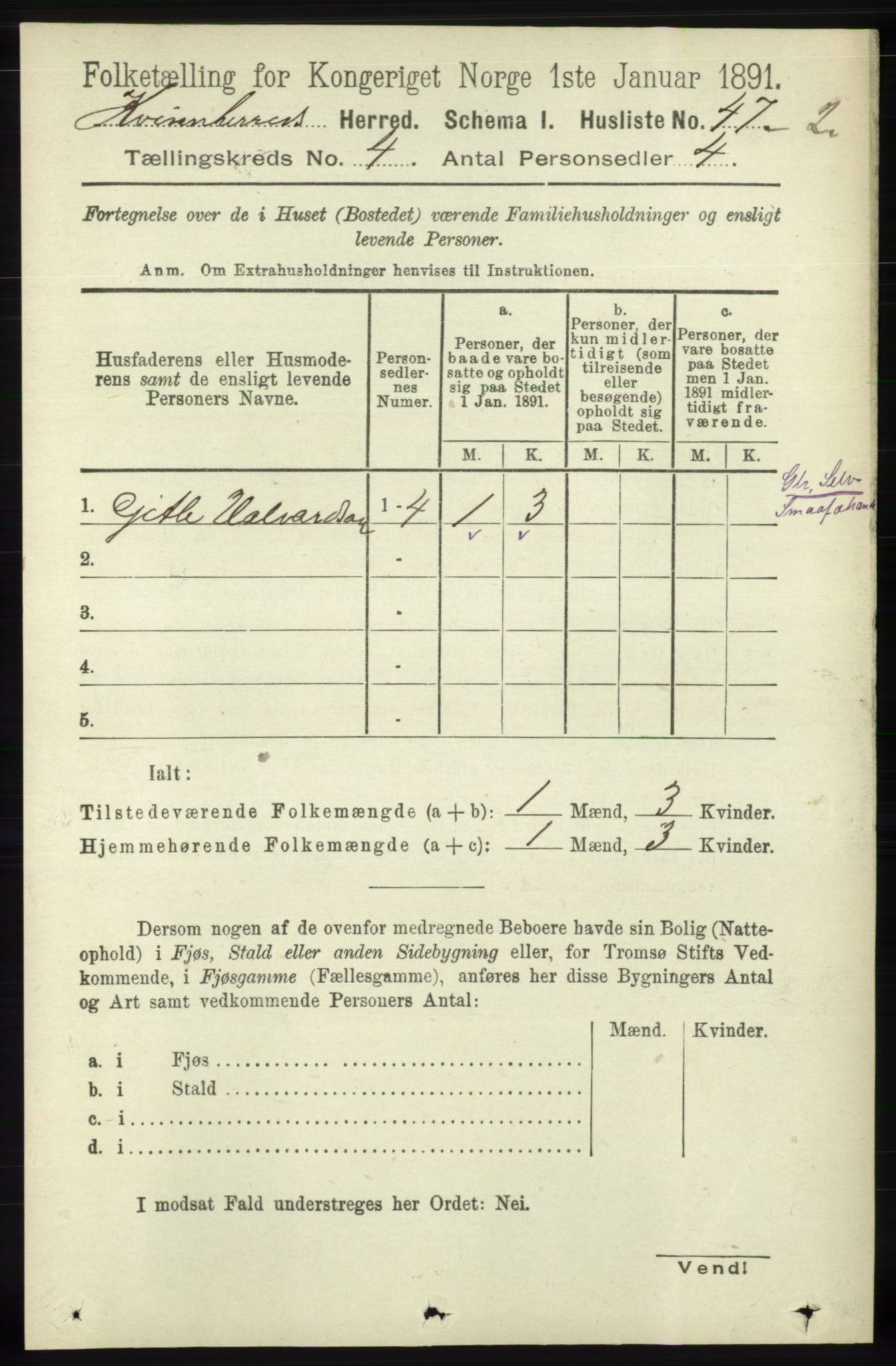 RA, 1891 census for 1224 Kvinnherad, 1891, p. 1380