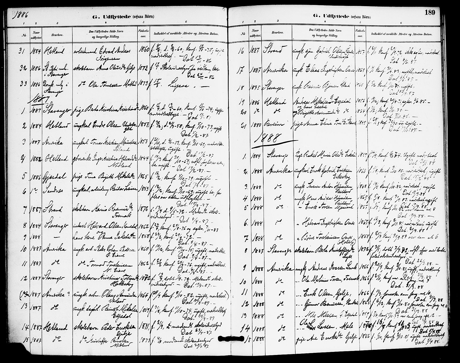 Høgsfjord sokneprestkontor, SAST/A-101624/H/Ha/Haa/L0006: Parish register (official) no. A 6, 1885-1897, p. 189