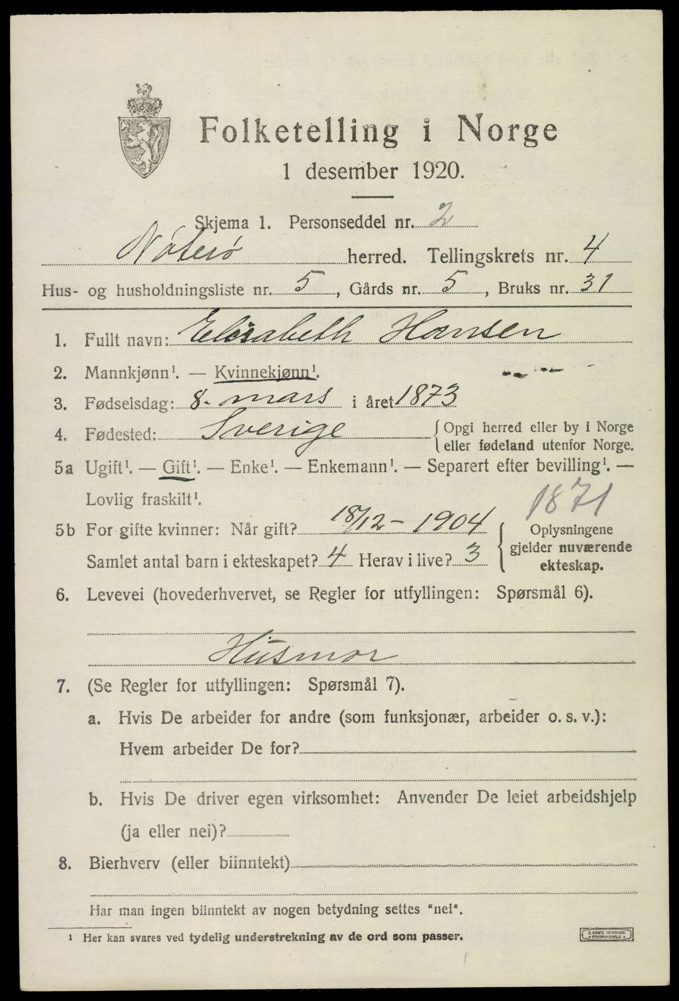 SAKO, 1920 census for Nøtterøy, 1920, p. 6711