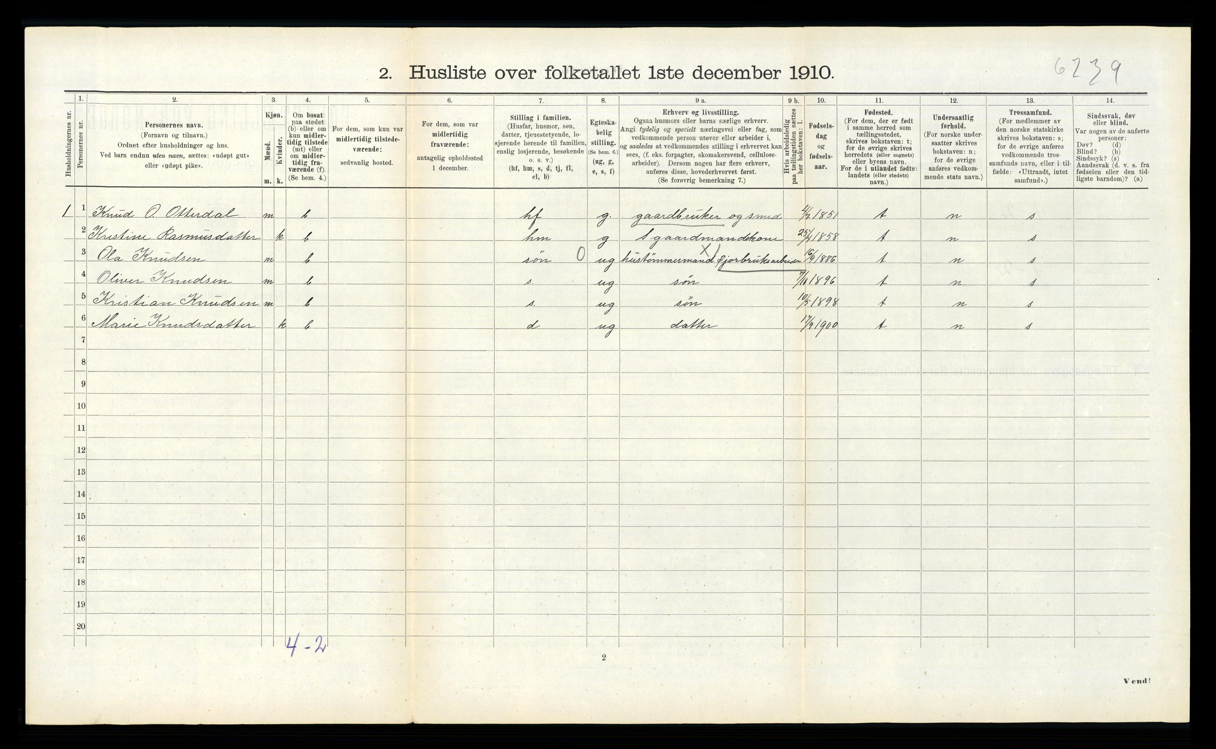 RA, 1910 census for Hornindal, 1910, p. 117