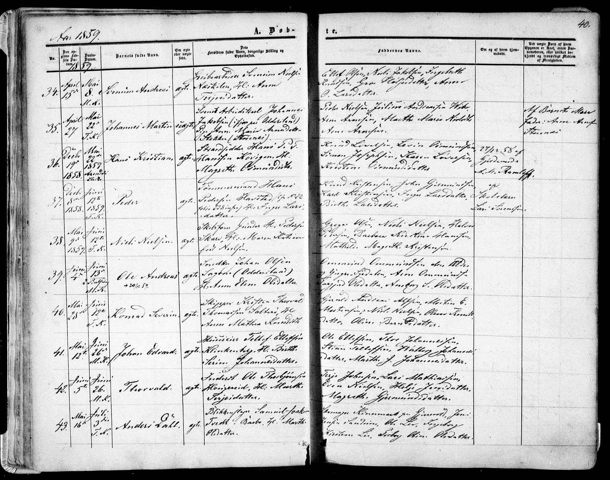 Tromøy sokneprestkontor, AV/SAK-1111-0041/F/Fa/L0006: Parish register (official) no. A 6, 1855-1863, p. 40