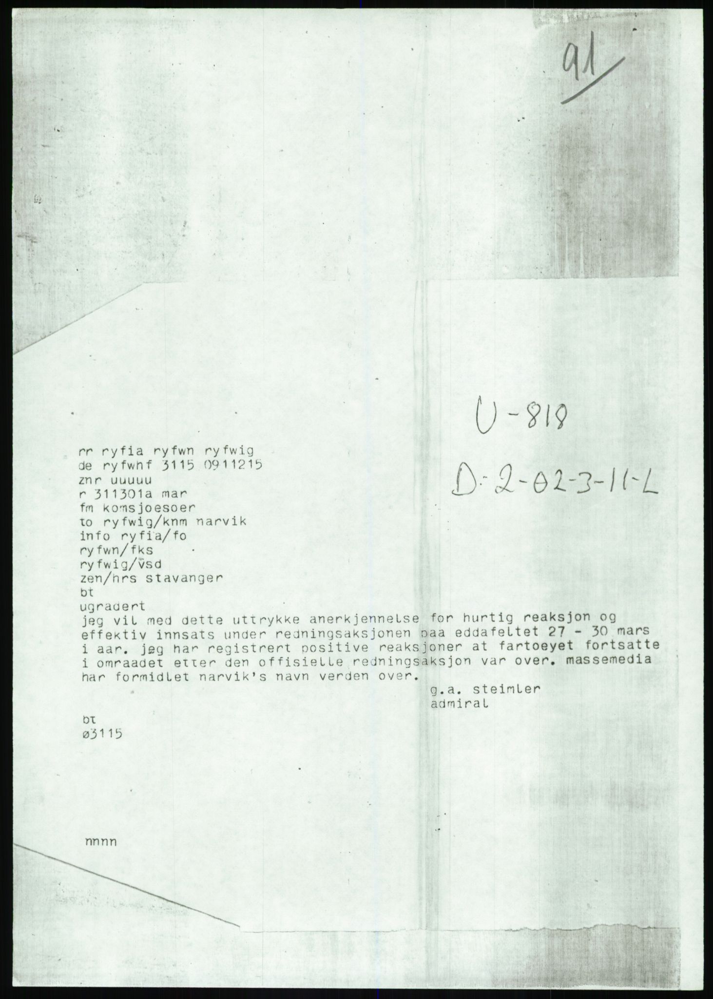 Justisdepartementet, Granskningskommisjonen ved Alexander Kielland-ulykken 27.3.1980, AV/RA-S-1165/D/L0017: P Hjelpefartøy (Doku.liste + P1-P6 av 6)/Q Hovedredningssentralen (Q0-Q27 av 27), 1980-1981, p. 241