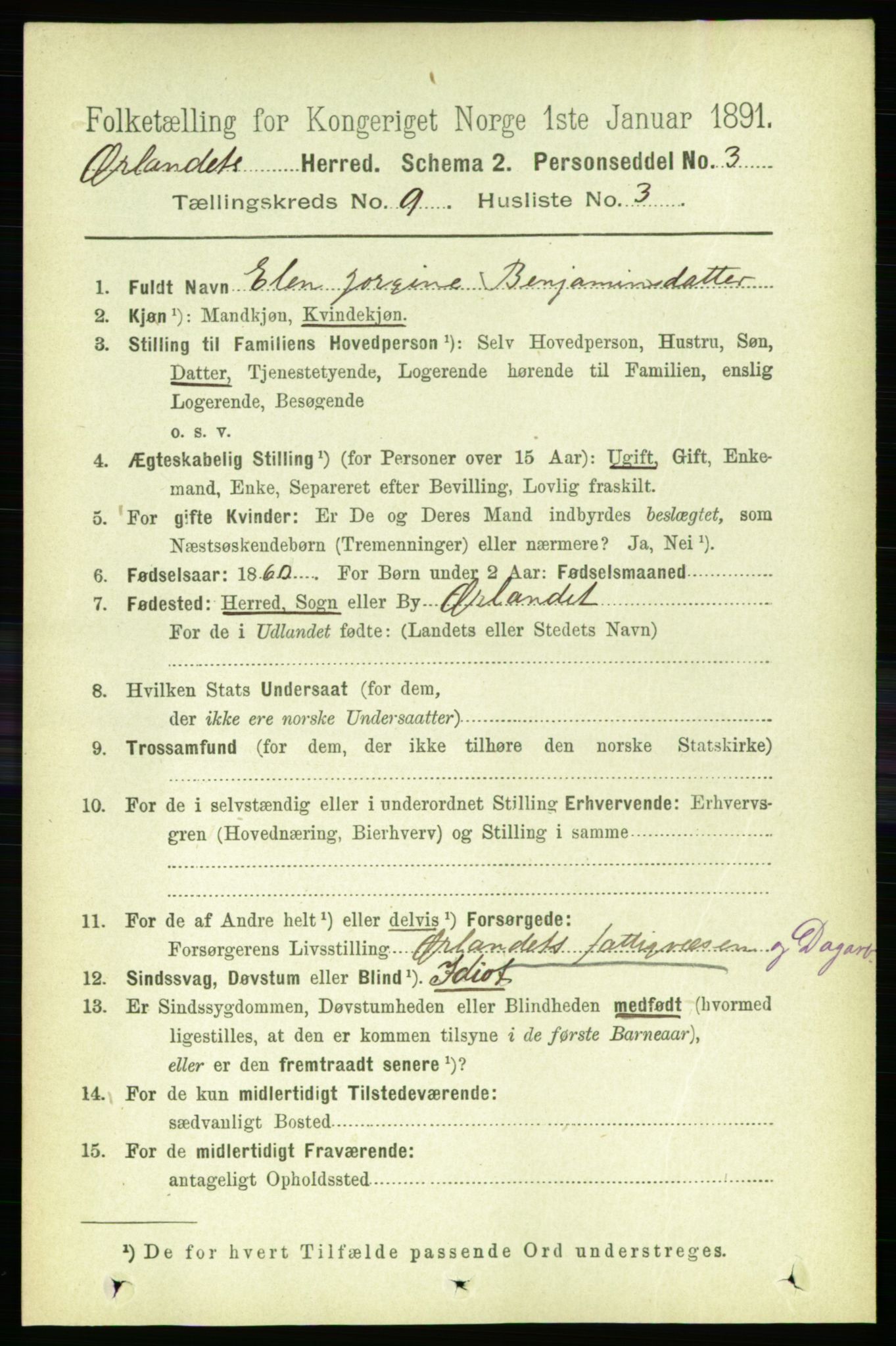 RA, 1891 census for 1621 Ørland, 1891, p. 3812