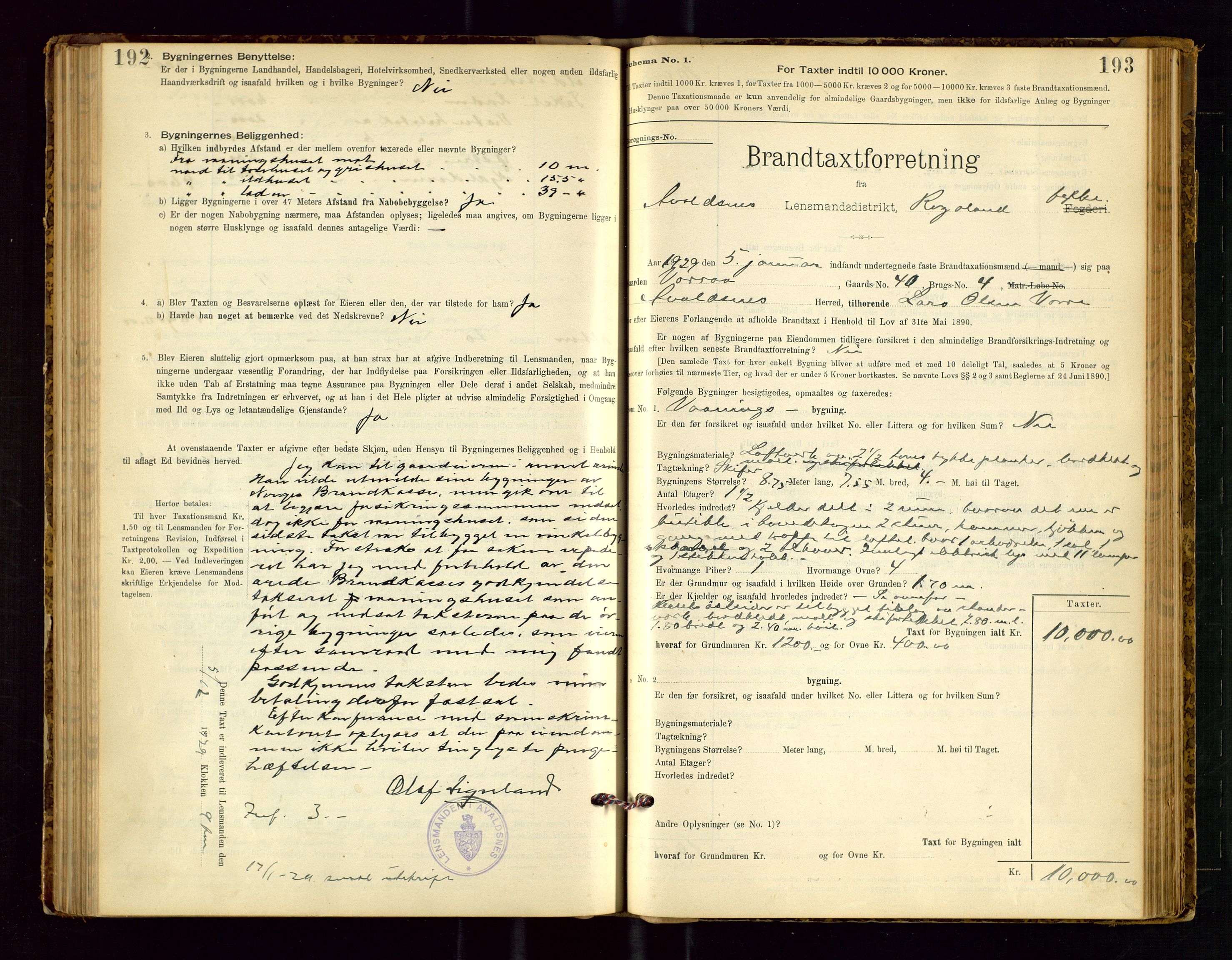 Avaldsnes lensmannskontor, SAST/A-100286/Gob/L0001: "Brandtaxationsprotokol for Avaldsnes Lensmandsdistrikt Ryfylke Fogderi", 1894-1925, p. 192-193