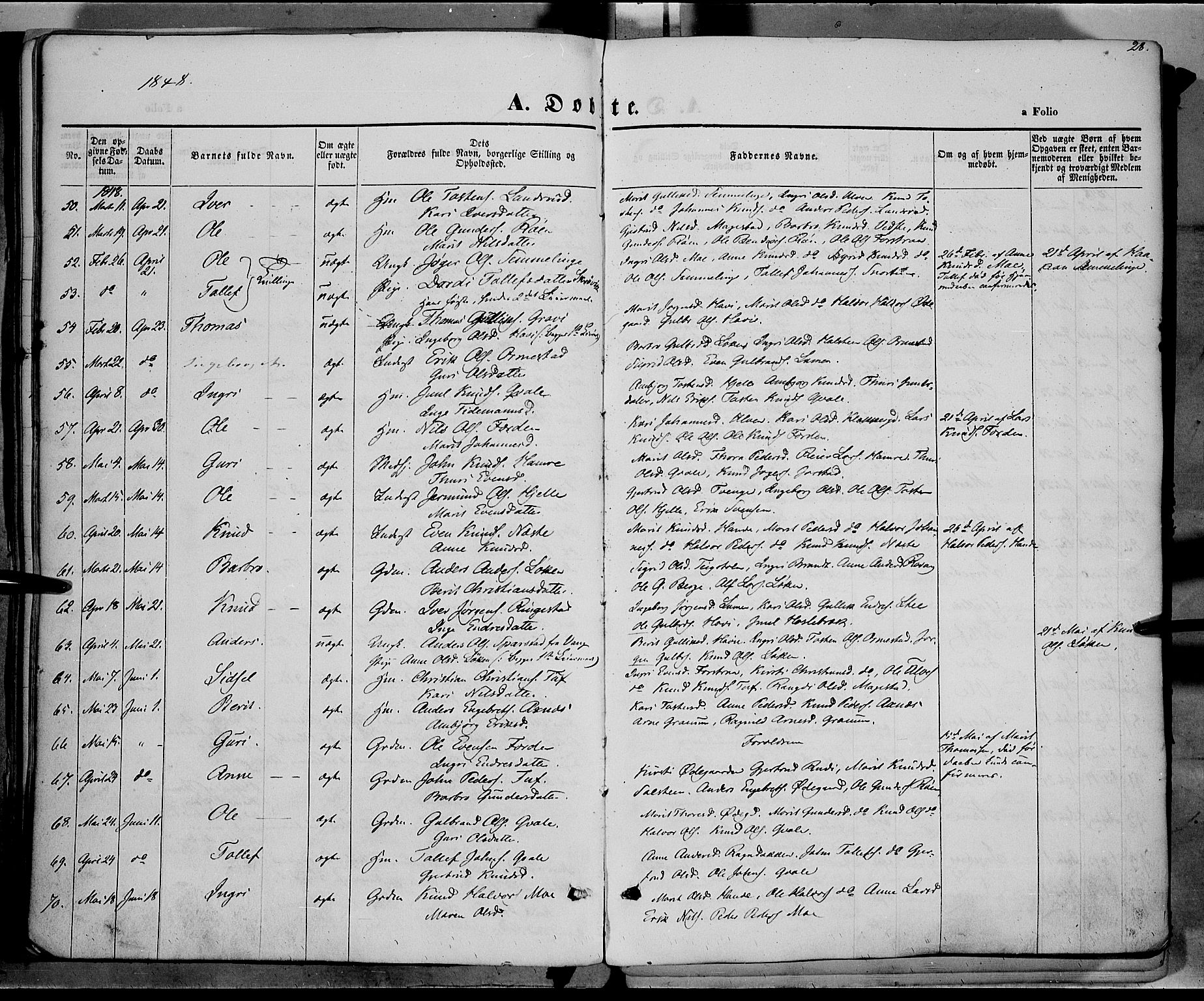 Vestre Slidre prestekontor, AV/SAH-PREST-136/H/Ha/Haa/L0001: Parish register (official) no. 1, 1844-1855, p. 28