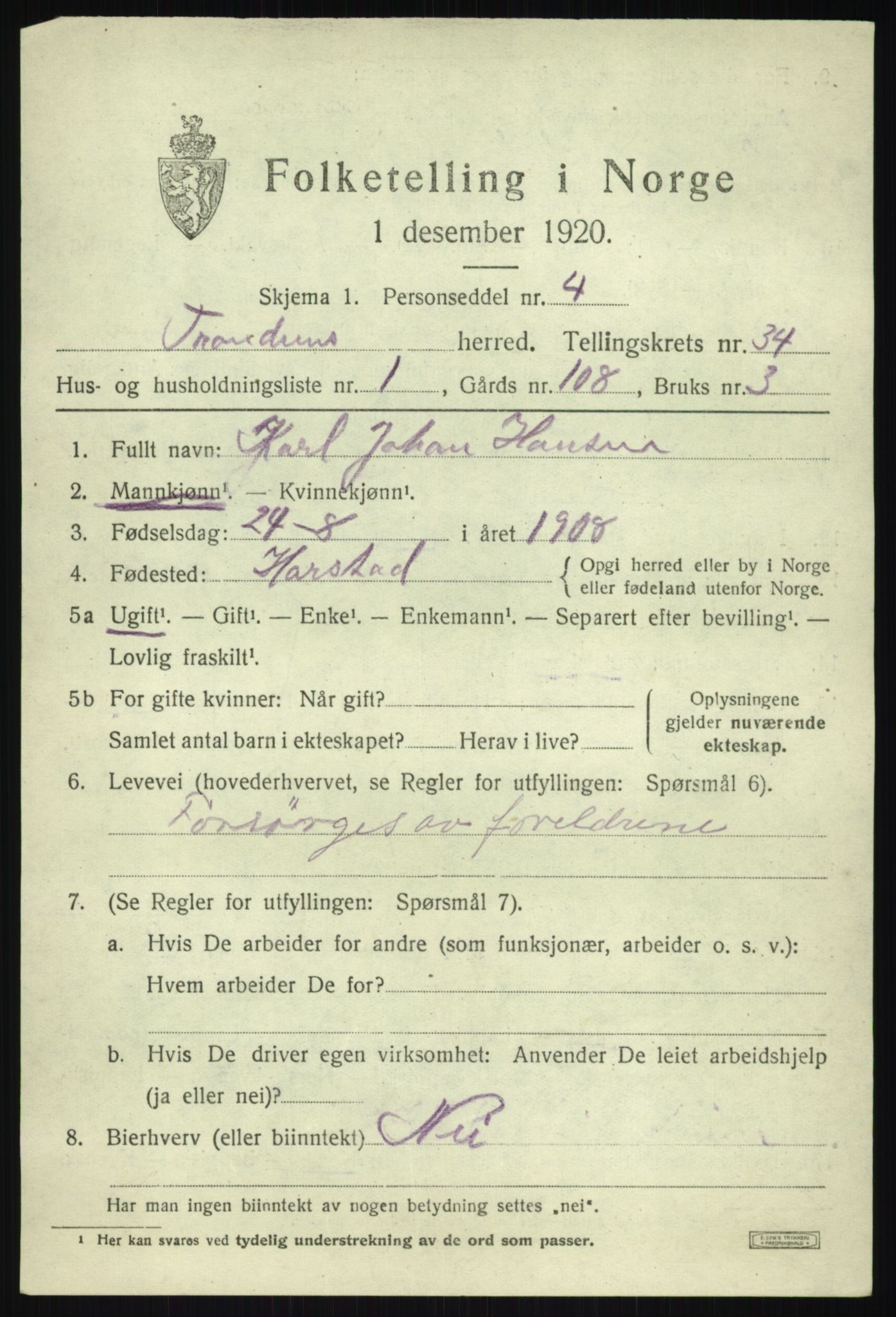 SATØ, 1920 census for Trondenes, 1920, p. 23081