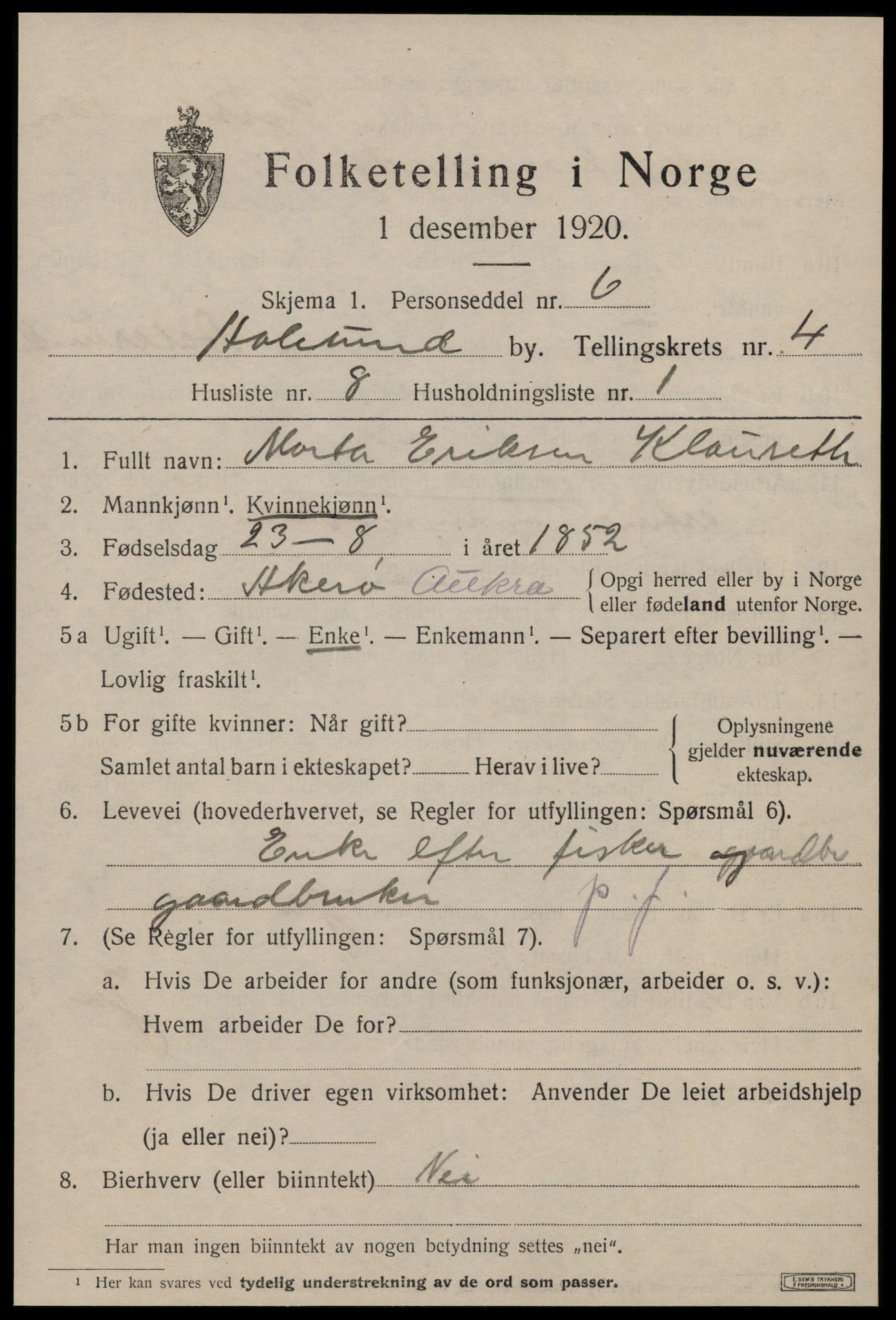 SAT, 1920 census for Ålesund, 1920, p. 14566