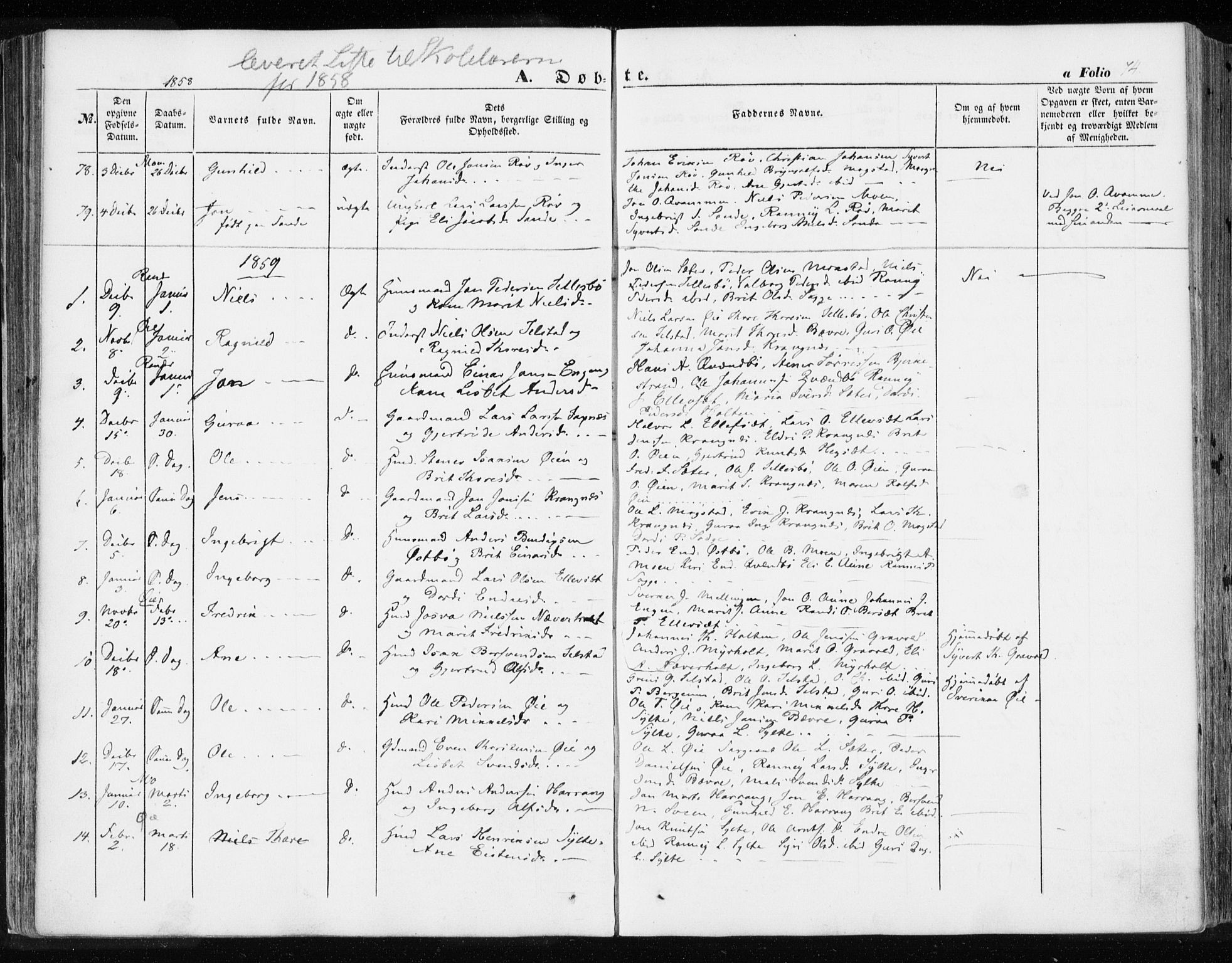 Ministerialprotokoller, klokkerbøker og fødselsregistre - Møre og Romsdal, SAT/A-1454/595/L1044: Parish register (official) no. 595A06, 1852-1863, p. 74